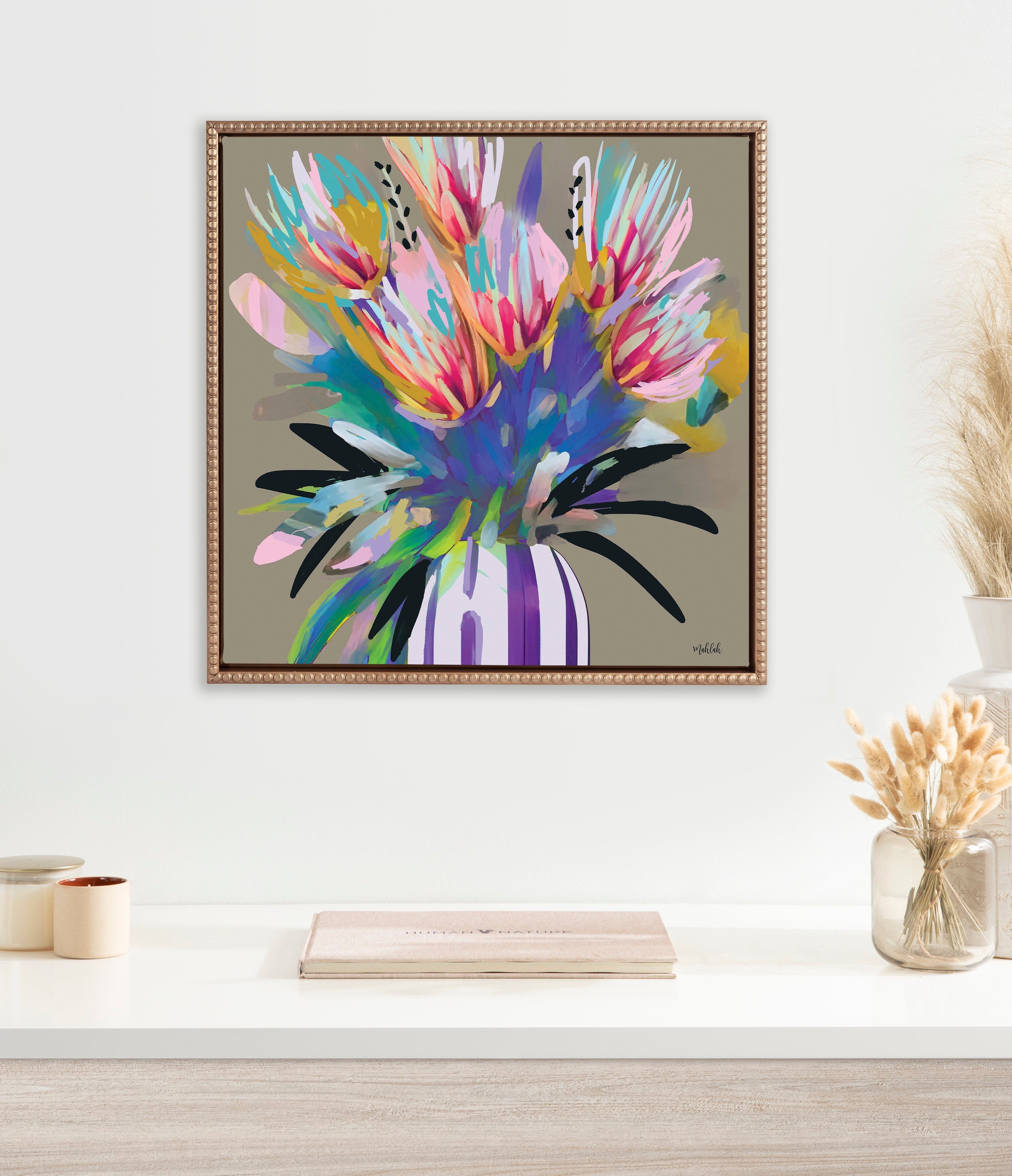 Sylvie Beaded Bright Flowers Framed Canvas by Inkheart Designs