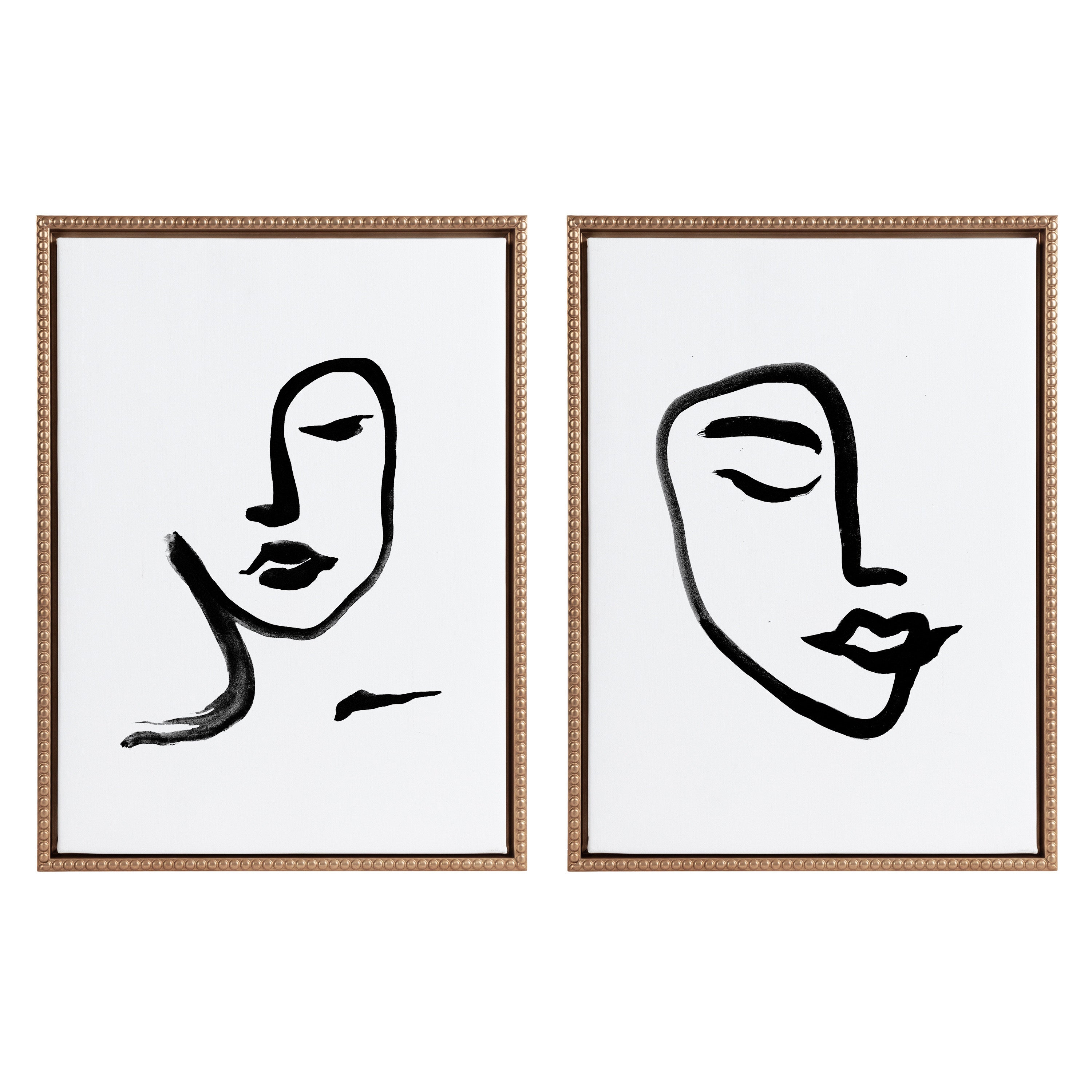 Sylvie Beaded Woman Face and Face Line Art Framed Canvas Set by Viola Kreczmer