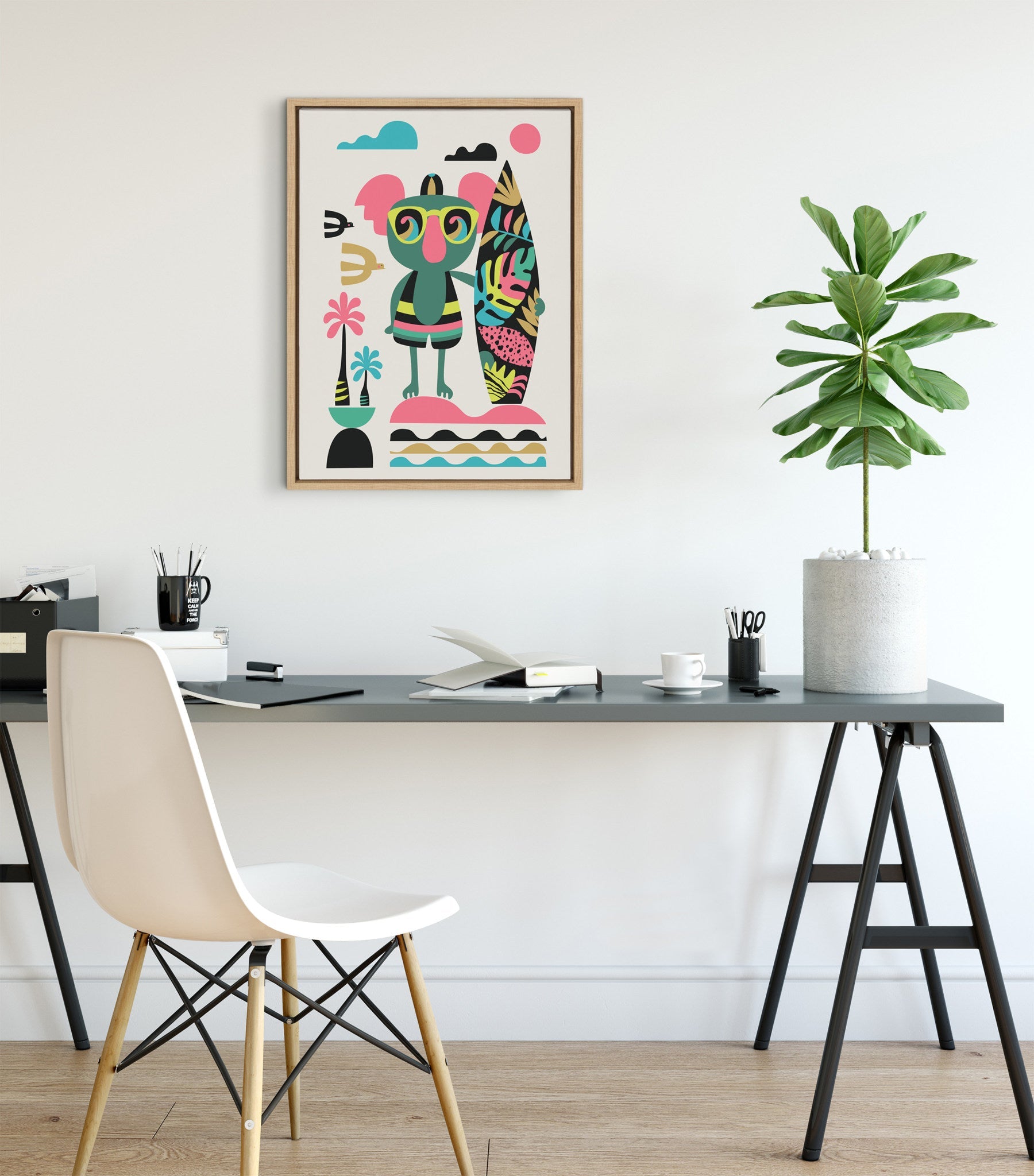 Sylvie Mid Century Modern Surf Koala Framed Canvas by kateandlaurel - product image 8 for Resin Society