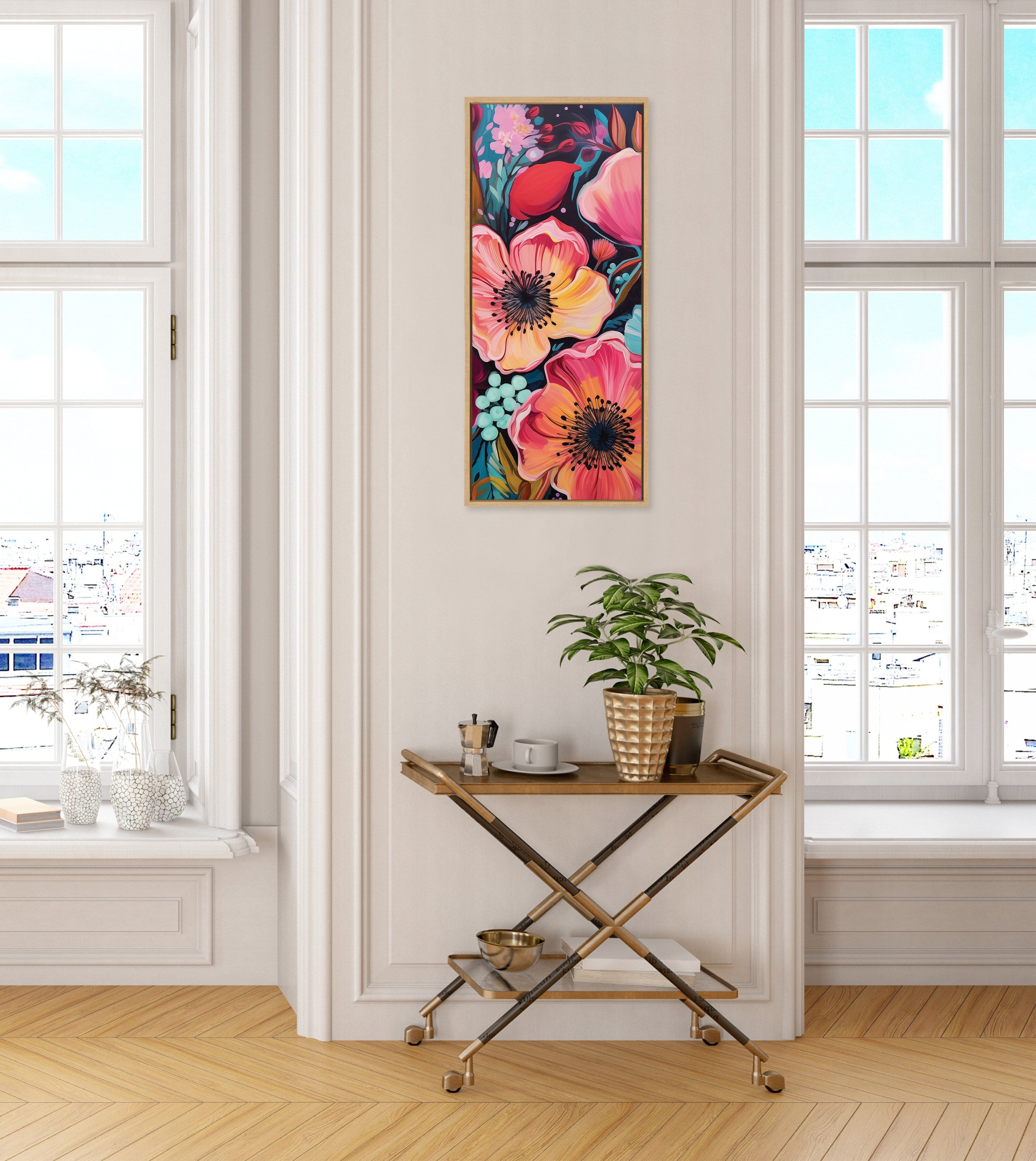 Sylvie Preppy Boho Aesthetic Colorful Floral Group Framed Canvas by The Creative Bunch Studio