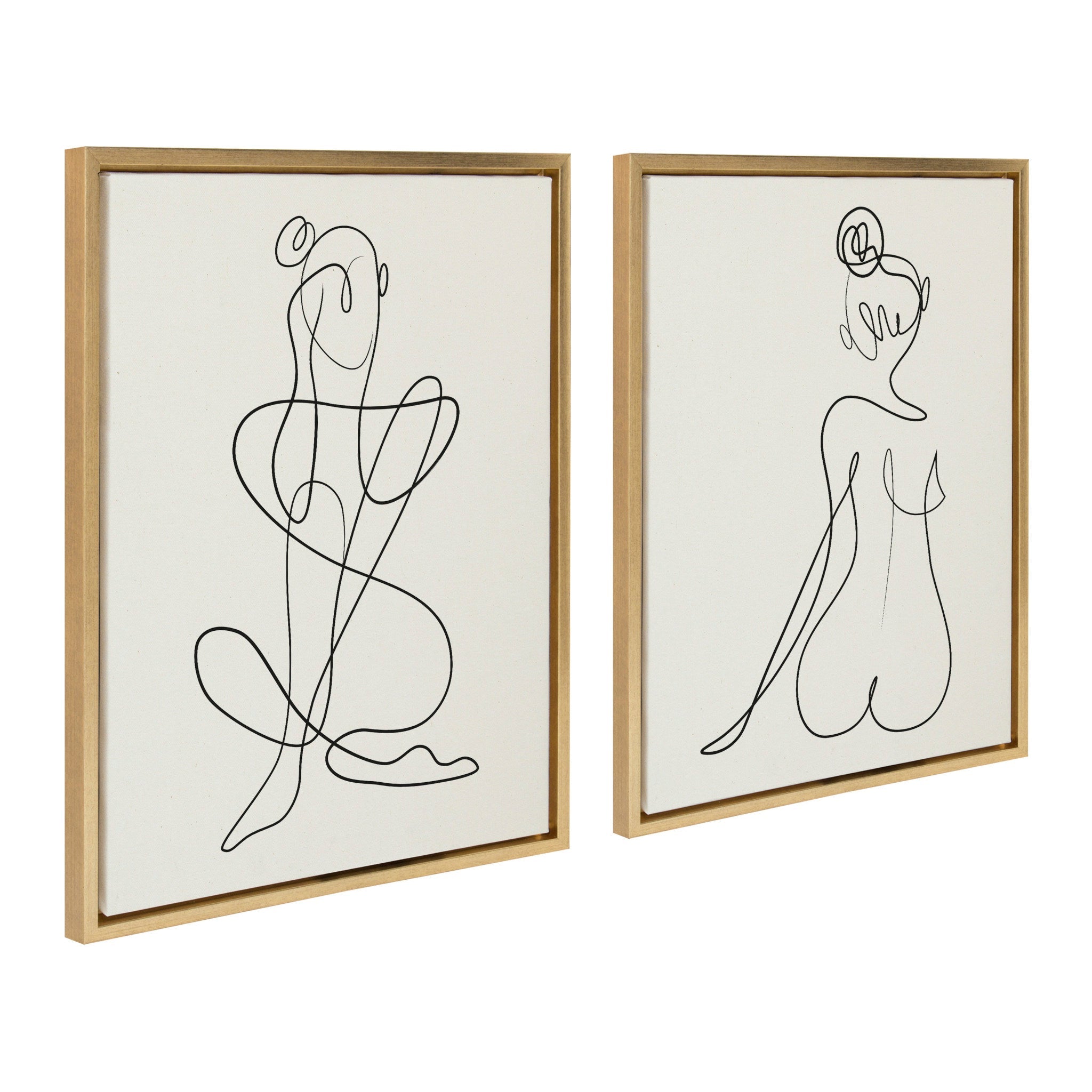 Sylvie Thinking of You Line Art and Sitting Beauty Framed Canvas Set by kateandlaurel - main product image for Resin Society