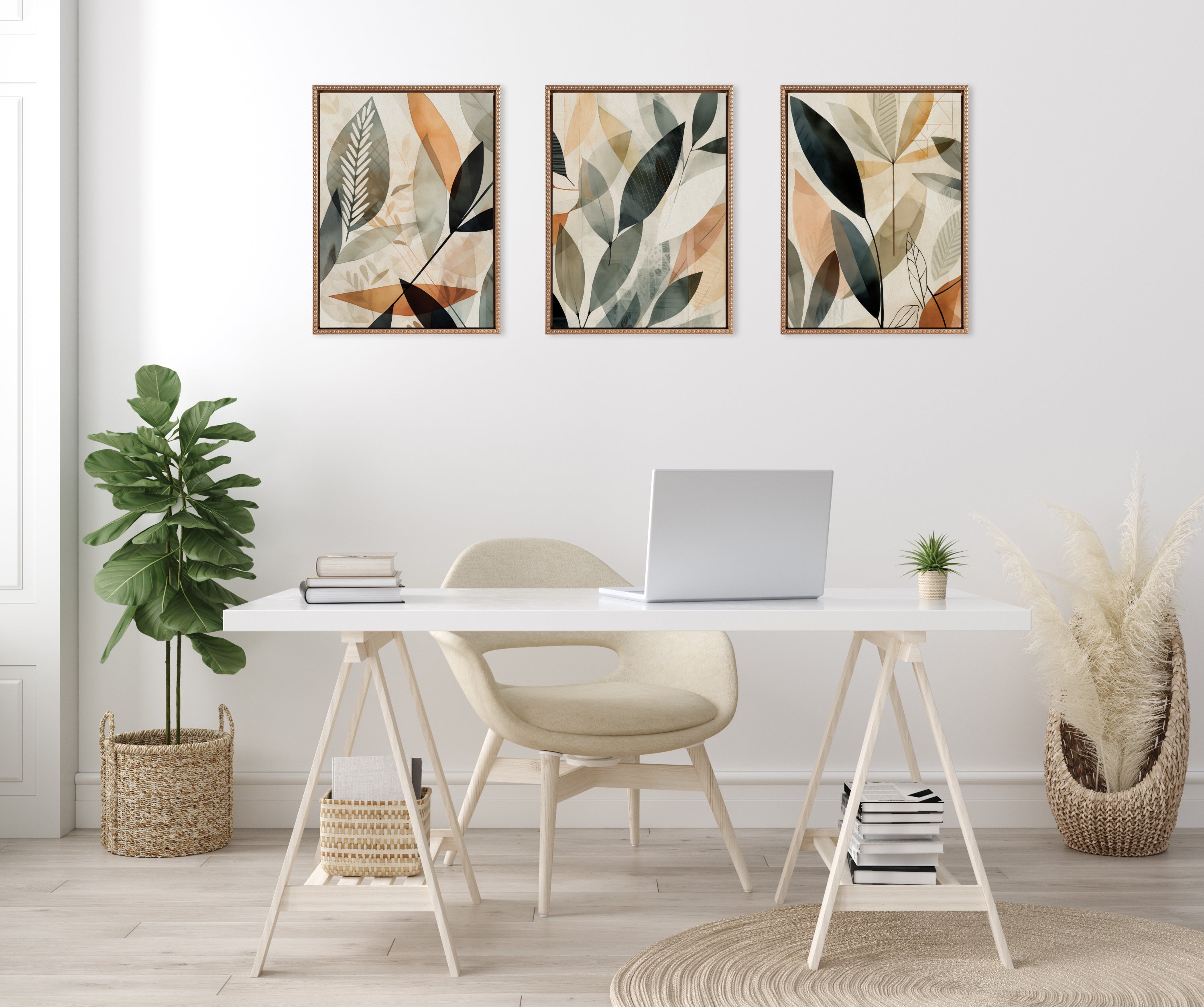 Sylvie Abstract Blue and Gray Earth Tone Botanical Framed Canvas Art Set
