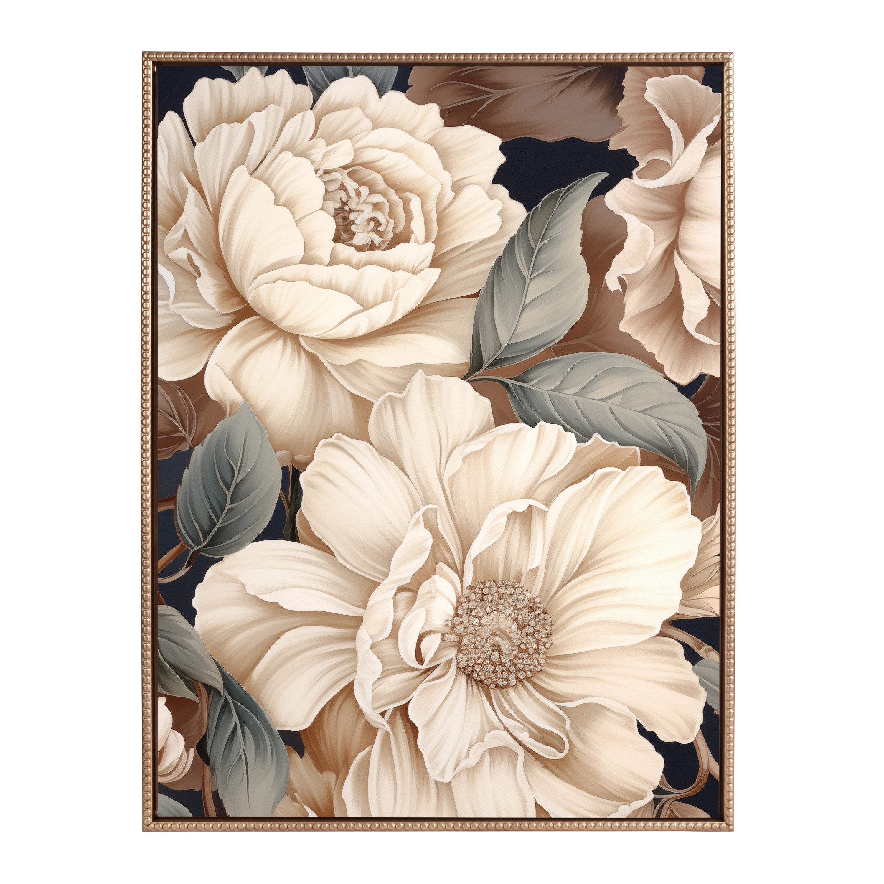 Sylvie Beaded Retro Glam Floral Framed Canvas by The Creative Bunch Studio