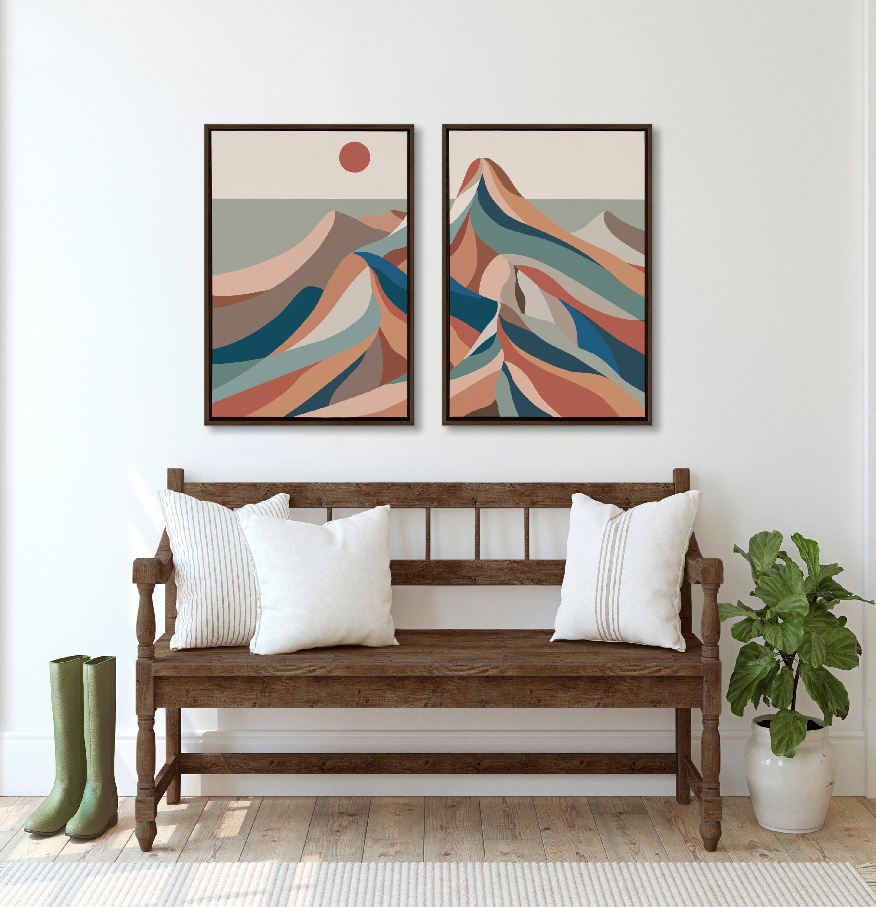 Sylvie Mid Century Modern Mountains Blue Framed Canvas Set by kateandlaurel - product image 4 for Resin Society