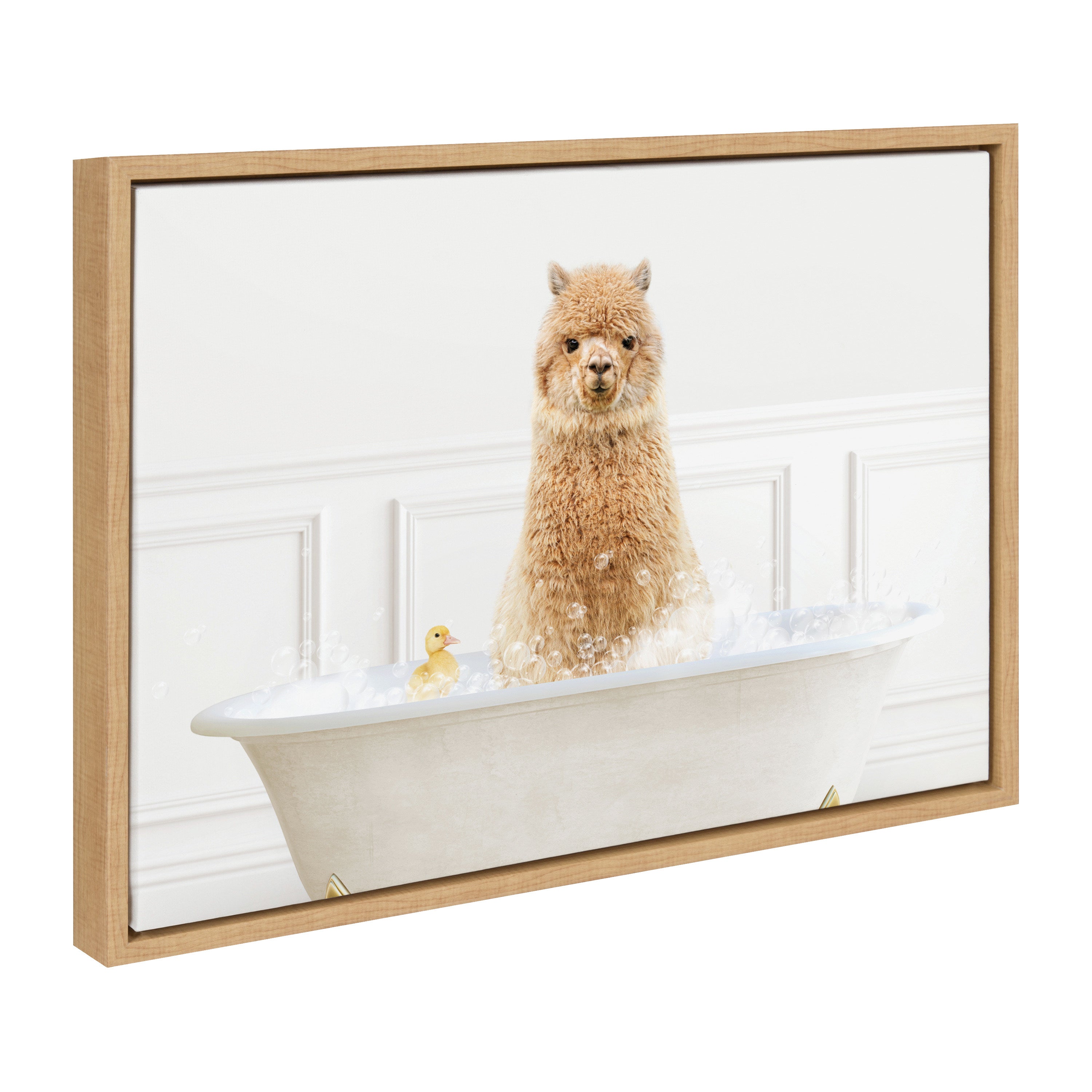 Sylvie Alpaca In Bubble Bath Neutral Style Framed Canvas by kateandlaurel - main product image for Resin Society