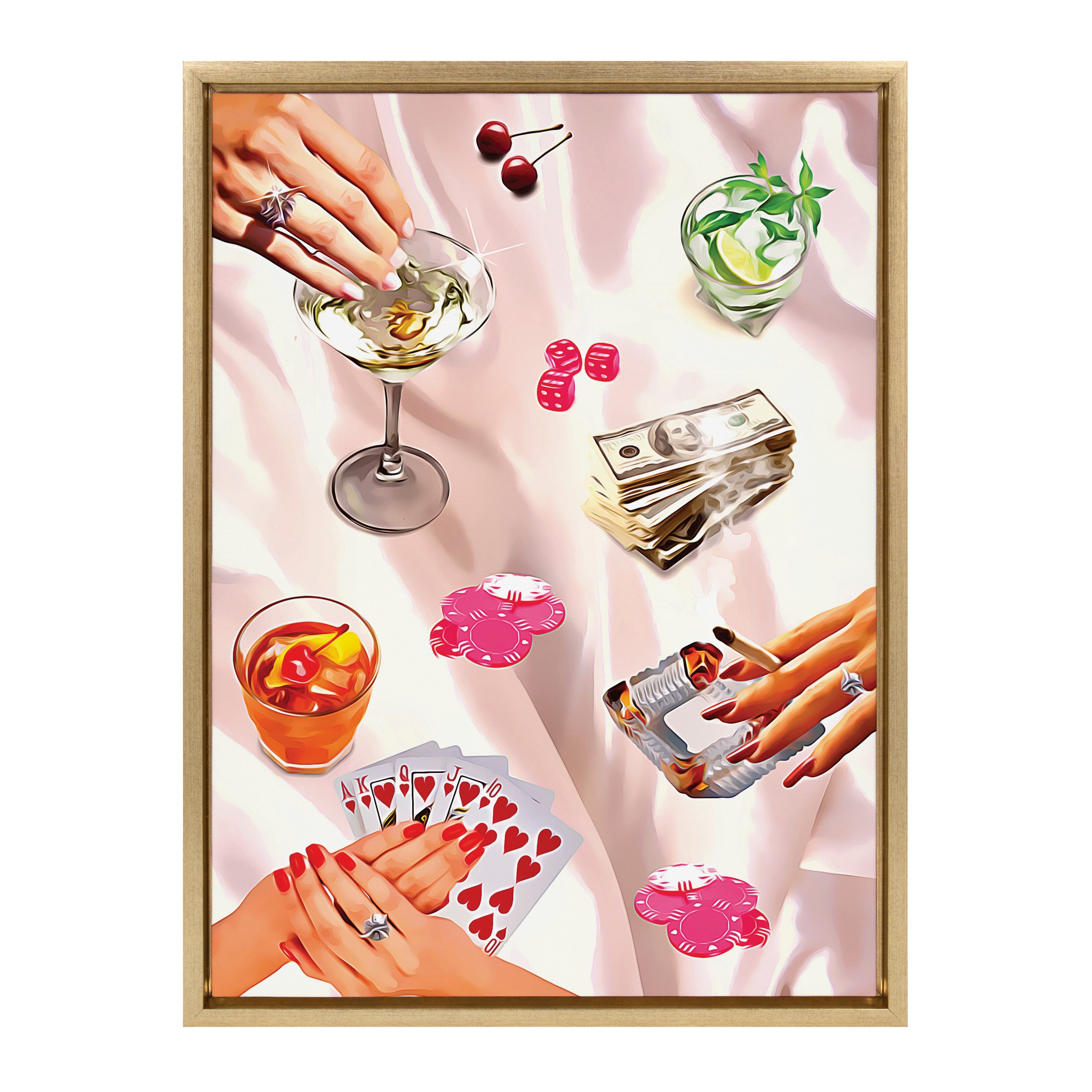 Sylvie Game Night Poker Framed Canvas by Honey Island Studio
