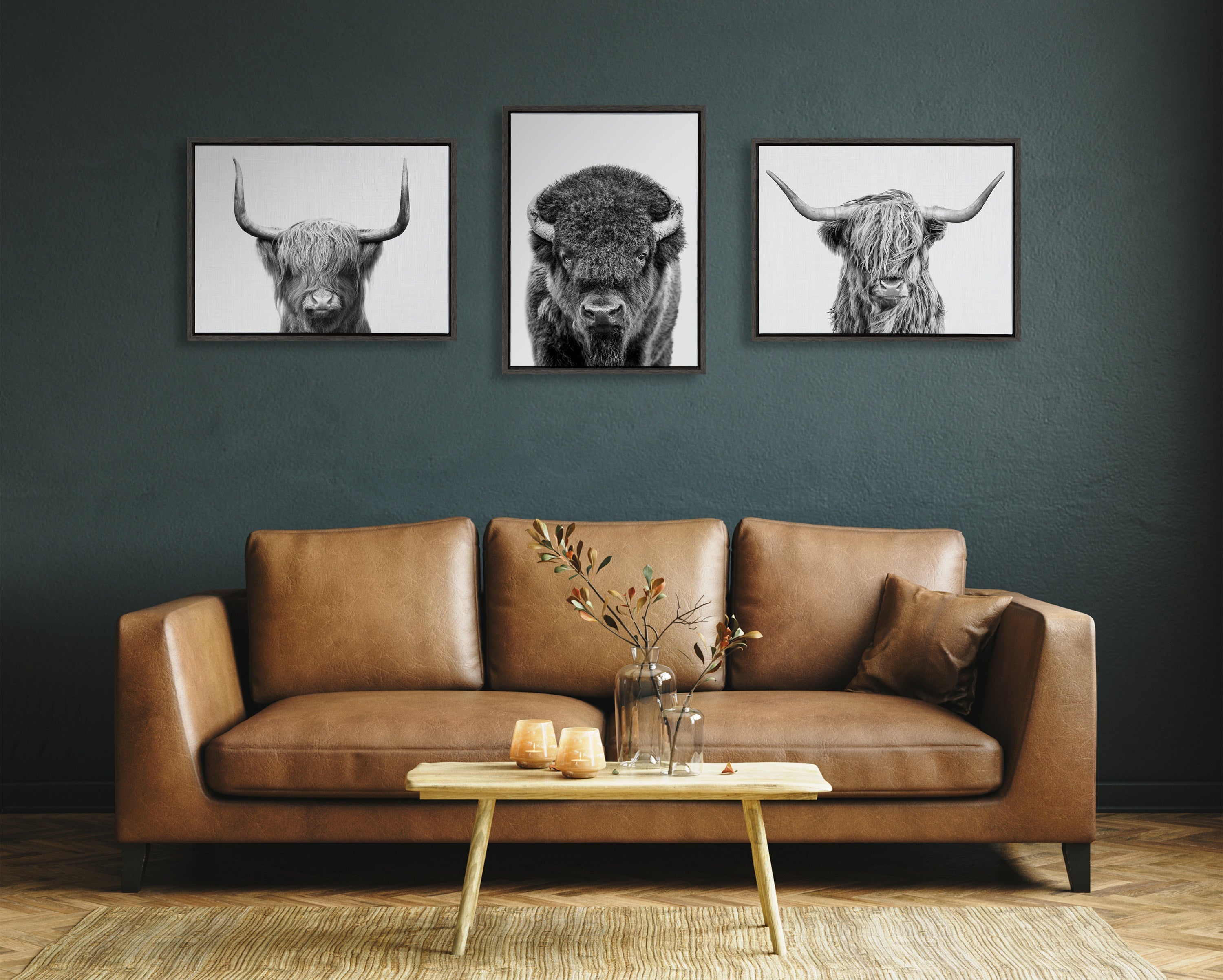 Sylvie Bison Portrait Black and White Framed Canvas by Amy Peterson Art Studio