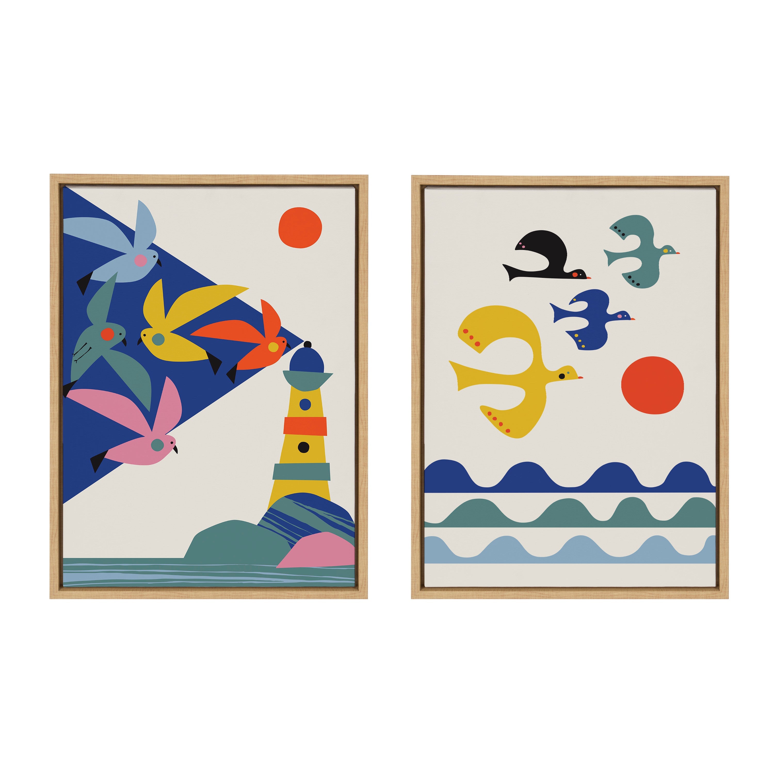 Sylvie Lighthouse Birds and Flock of Birds Framed Canvas Art Set by Rachel Lee