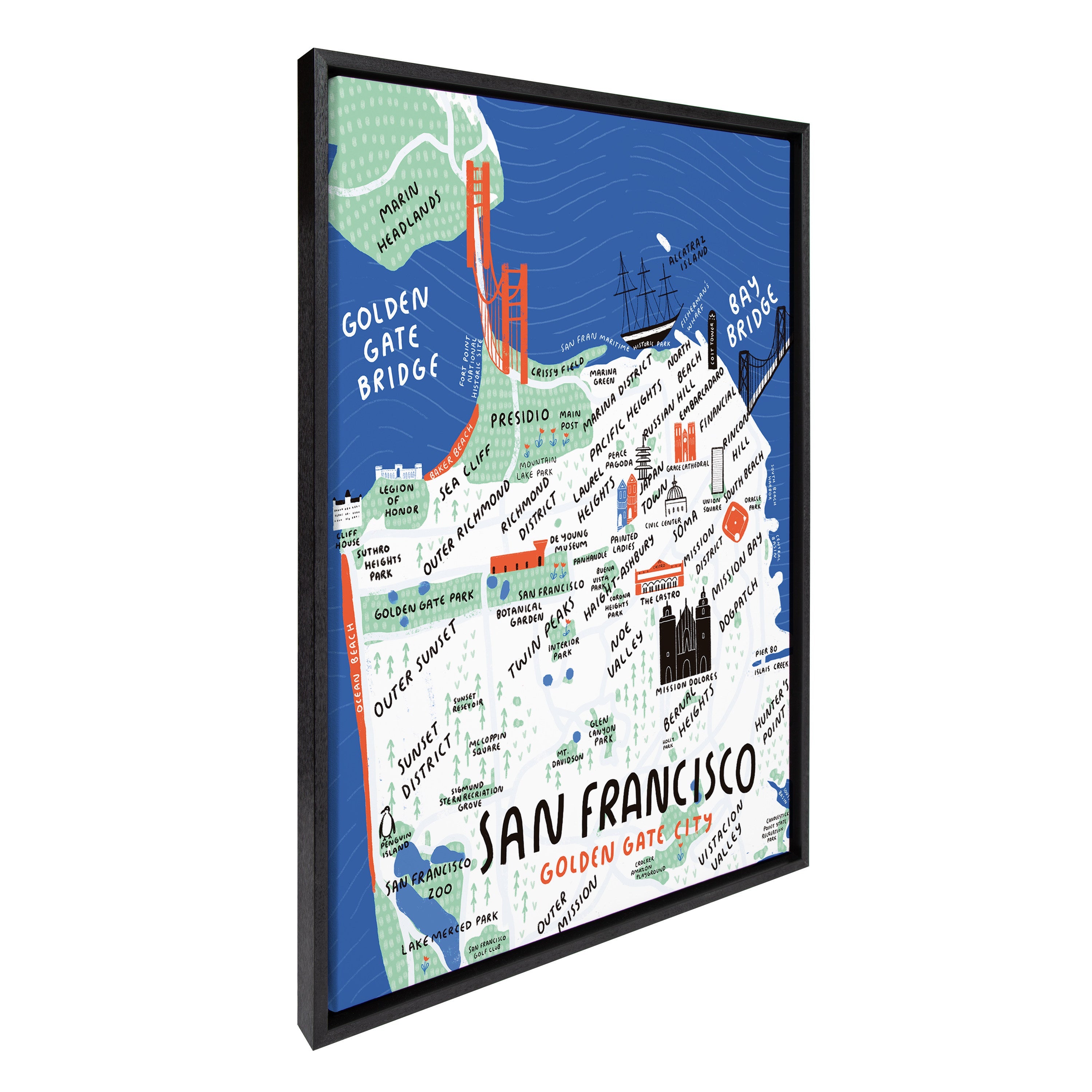 Sylvie San Francisco Illustration Framed Canvas by kateandlaurel - product image 2 for Resin Society