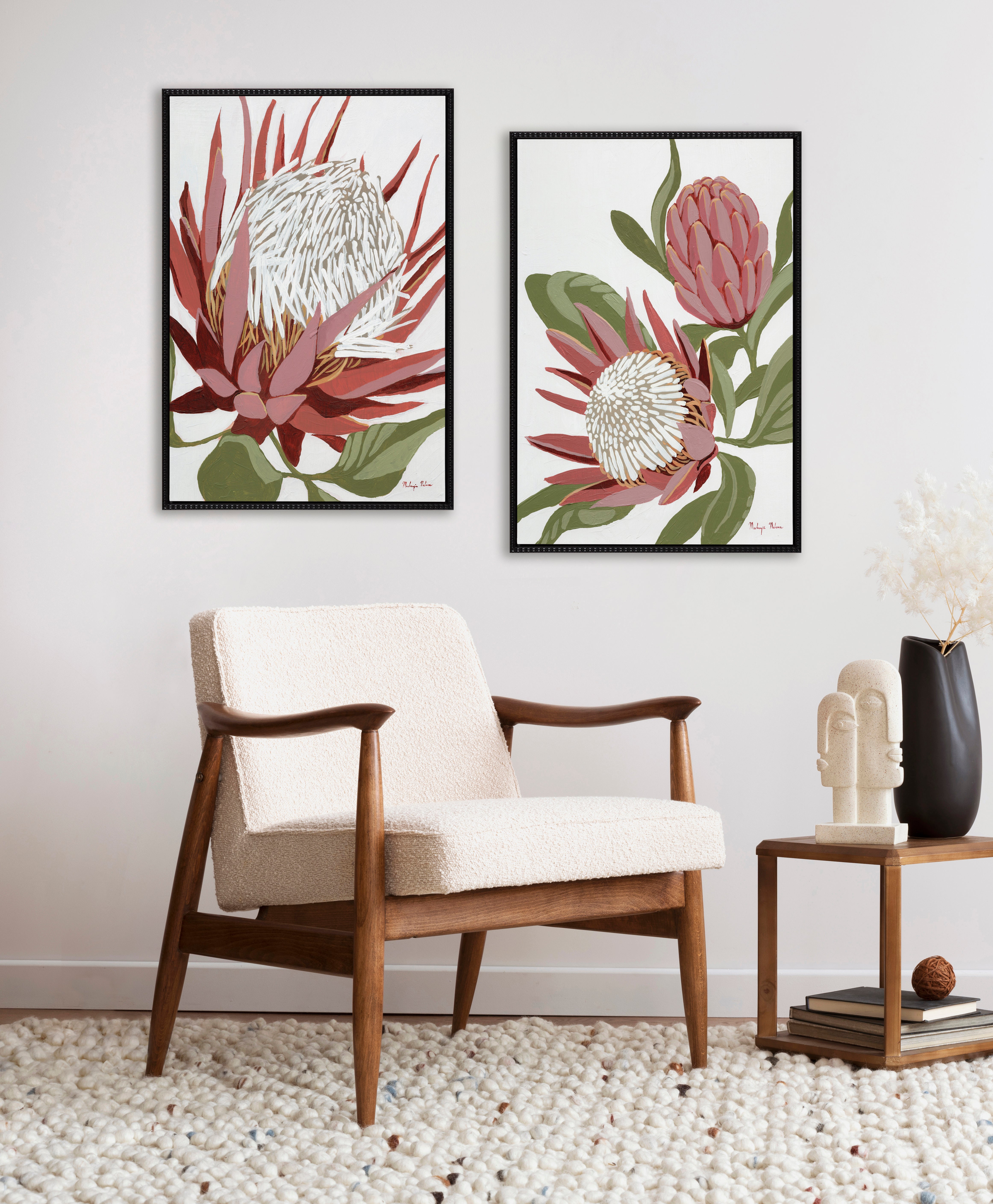 Sylvie Beaded King Protea and King Protea 2 Framed Canvas Art Set by Mackenzie Nelson