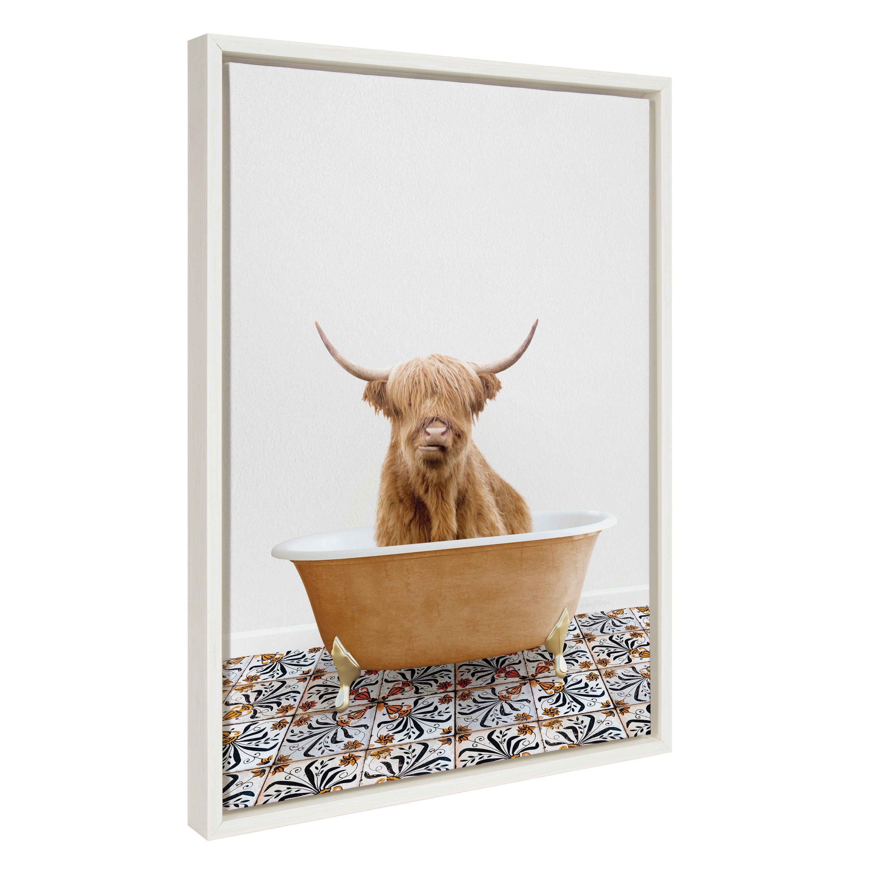 Sylvie Highland Cow In Mediterranean Bath Framed Canvas by kateandlaurel - product image 7 for Resin Society