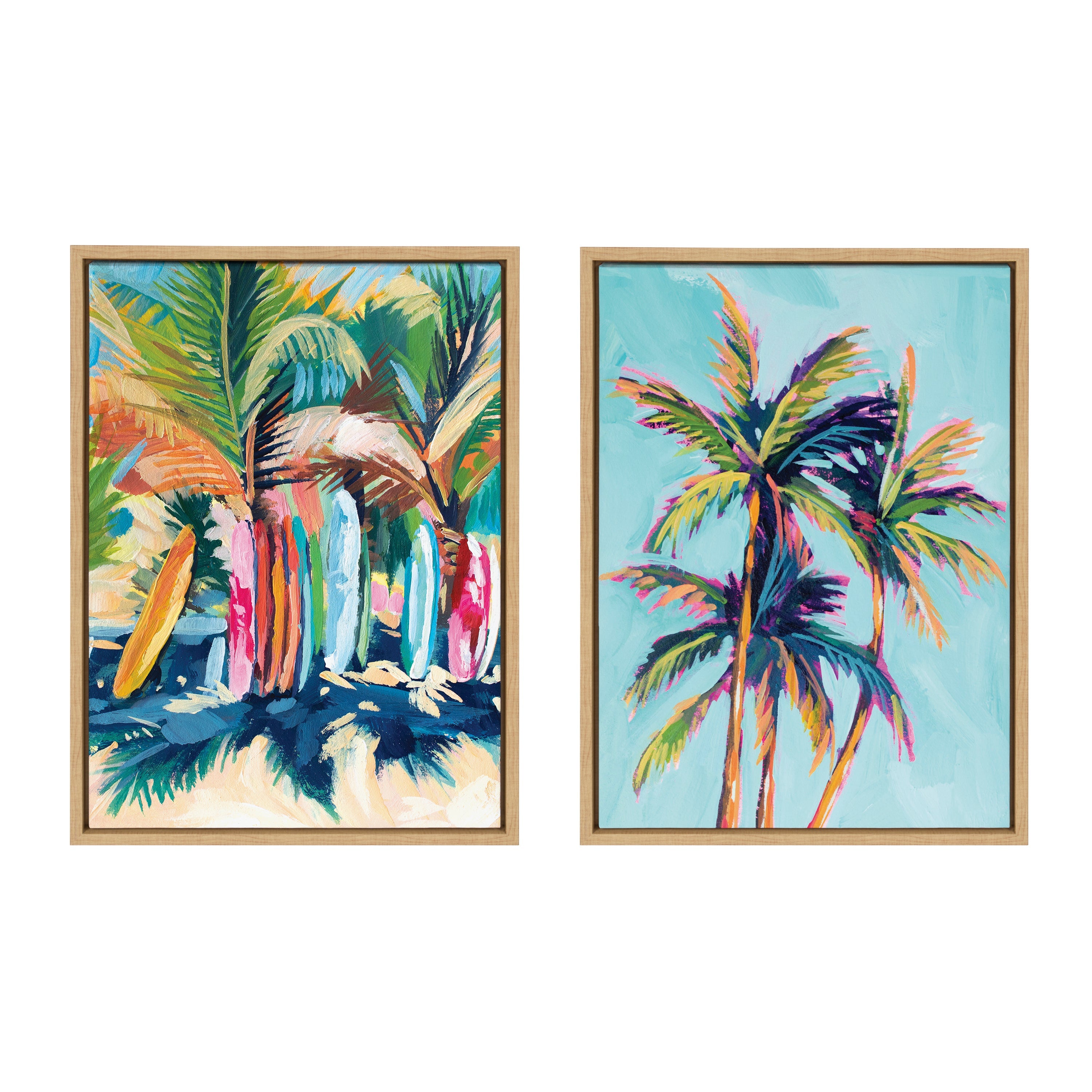 Sylvie Surf and Sand and Tropical Palms Study Framed Canvas Art Set by Rachel Christopoulos
