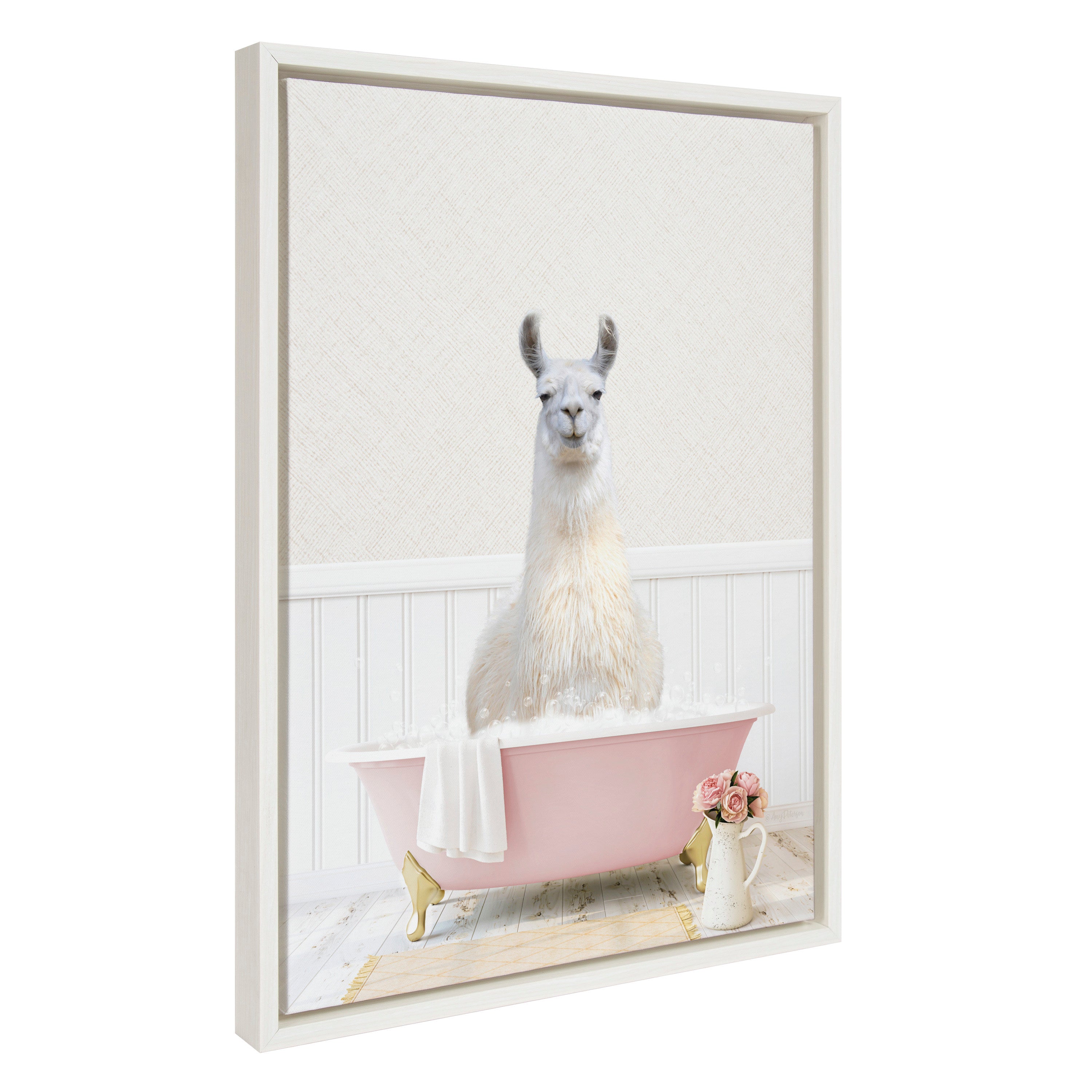 Sylvie Llama in Cottage Rose Bath Framed Canvas by kateandlaurel - product image 7 for Resin Society