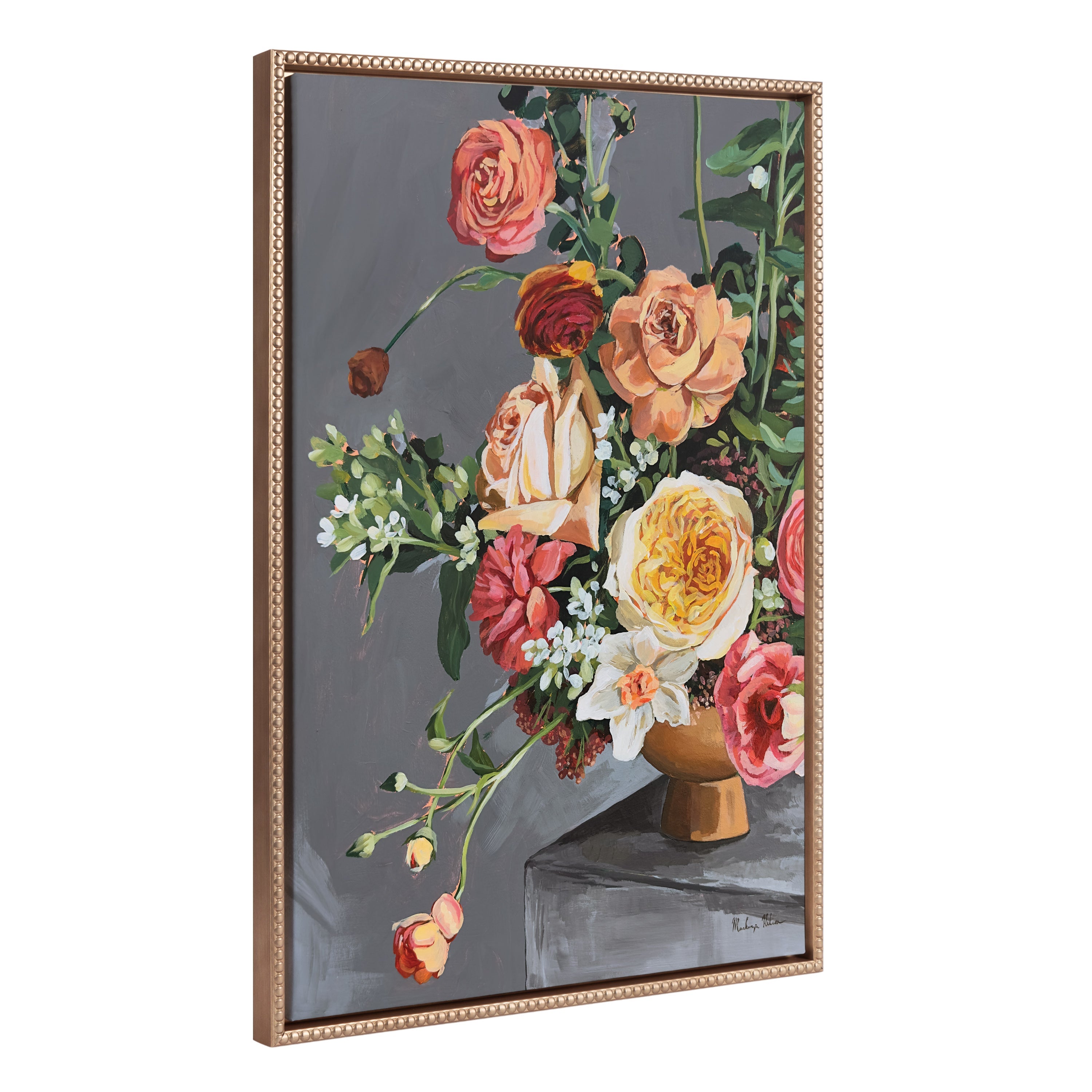 Sylvie Beaded Floral Emergence Framed Canvas by Mackenzie Nelson
