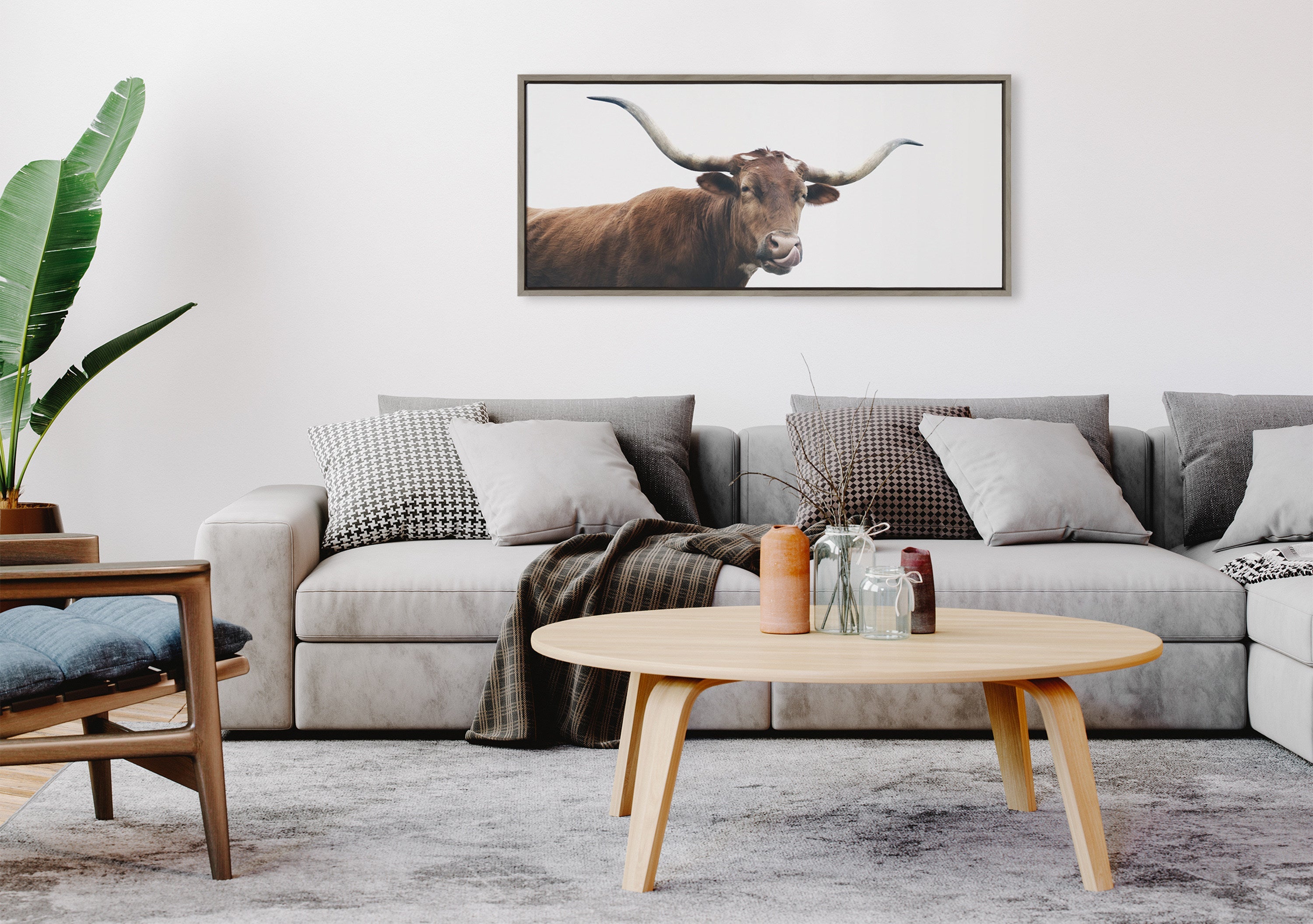 Sylvie Texas Longhorn Cow Lick Framed Canvas by kateandlaurel - product image 5 for Resin Society