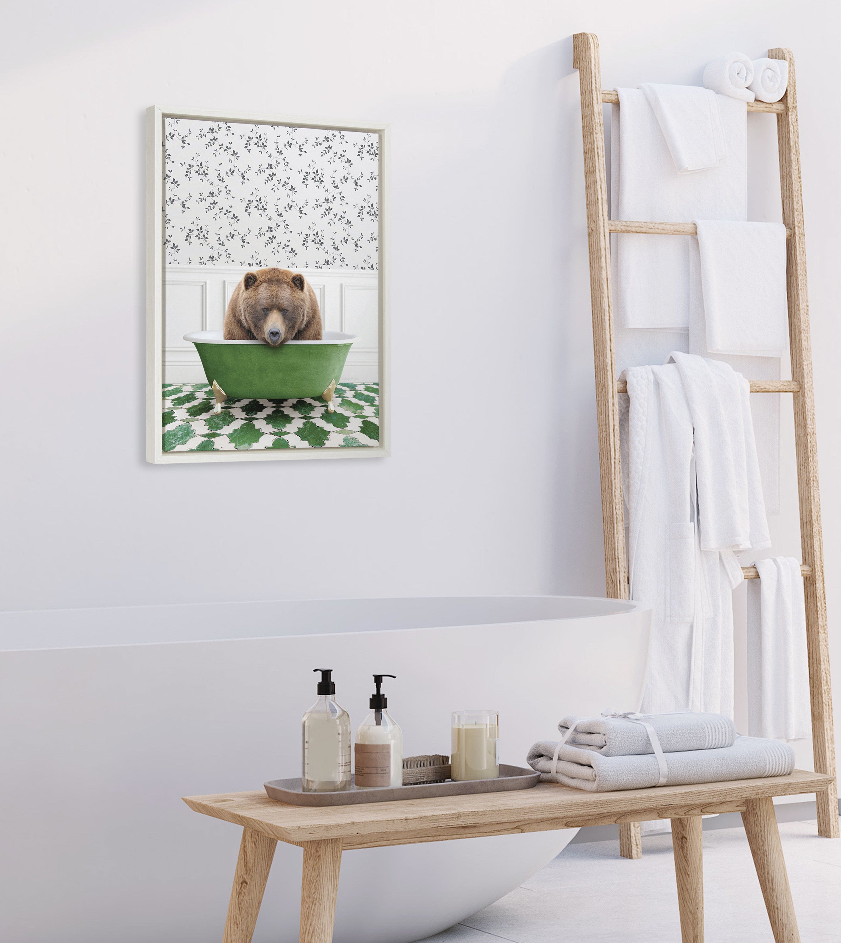 Sylvie Big Bear In Eclectic Green Bath Framed Canvas by kateandlaurel - product image 10 for Resin Society