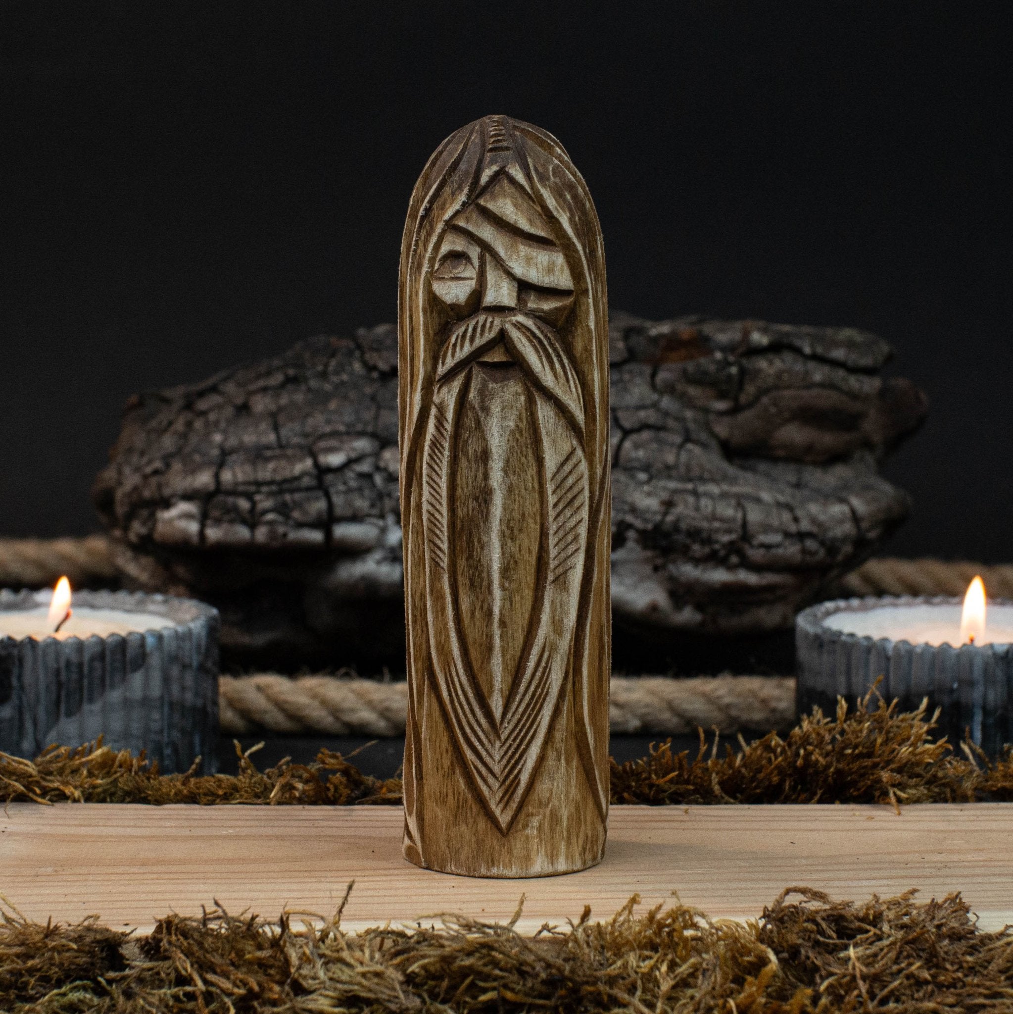Hand-carved wooden Odin figurine 13 cm tall, Norse god statue with detailed craftsmanship