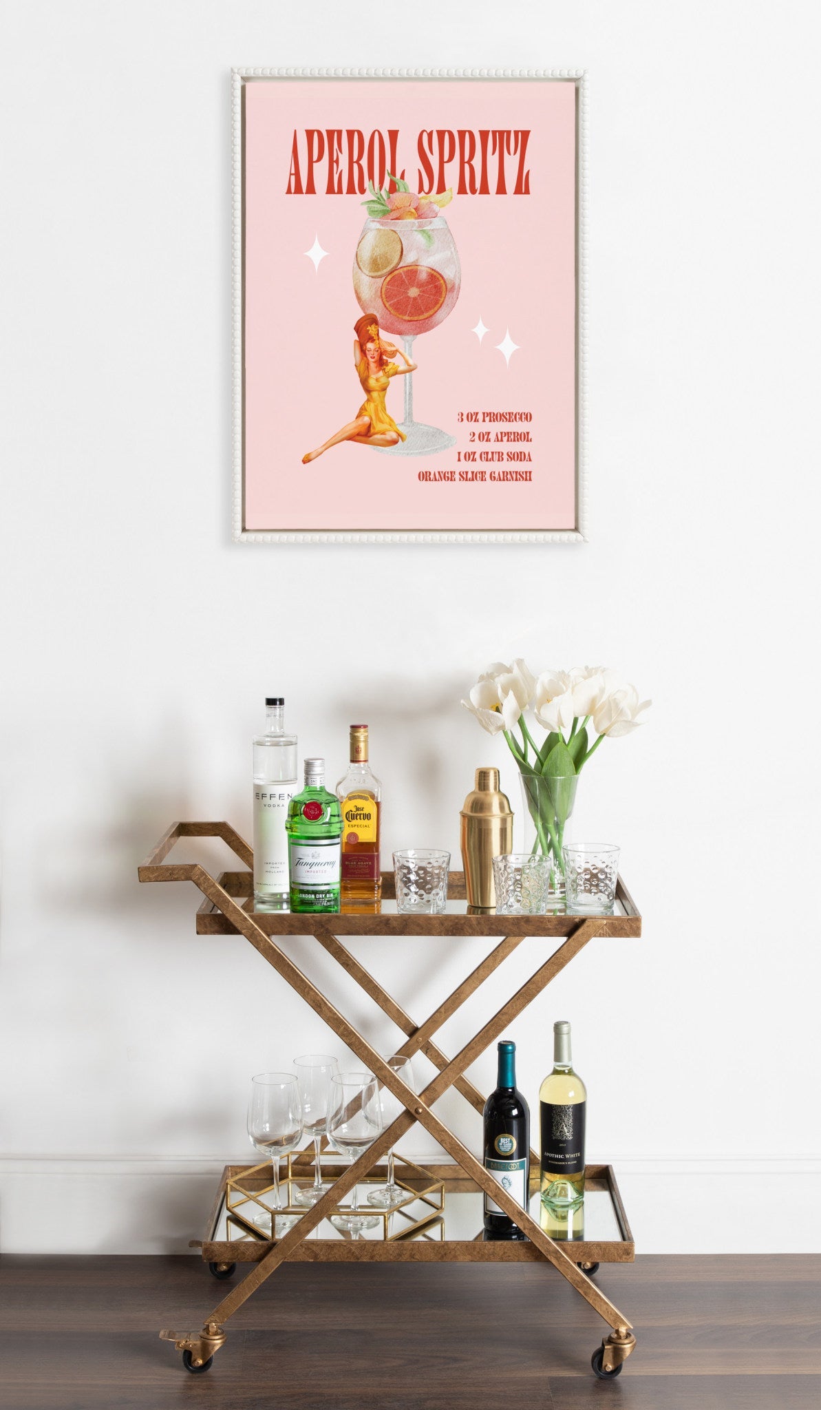 Sylvie Beaded Aperol Spritz Pinup Framed Canvas by Alli Standefer