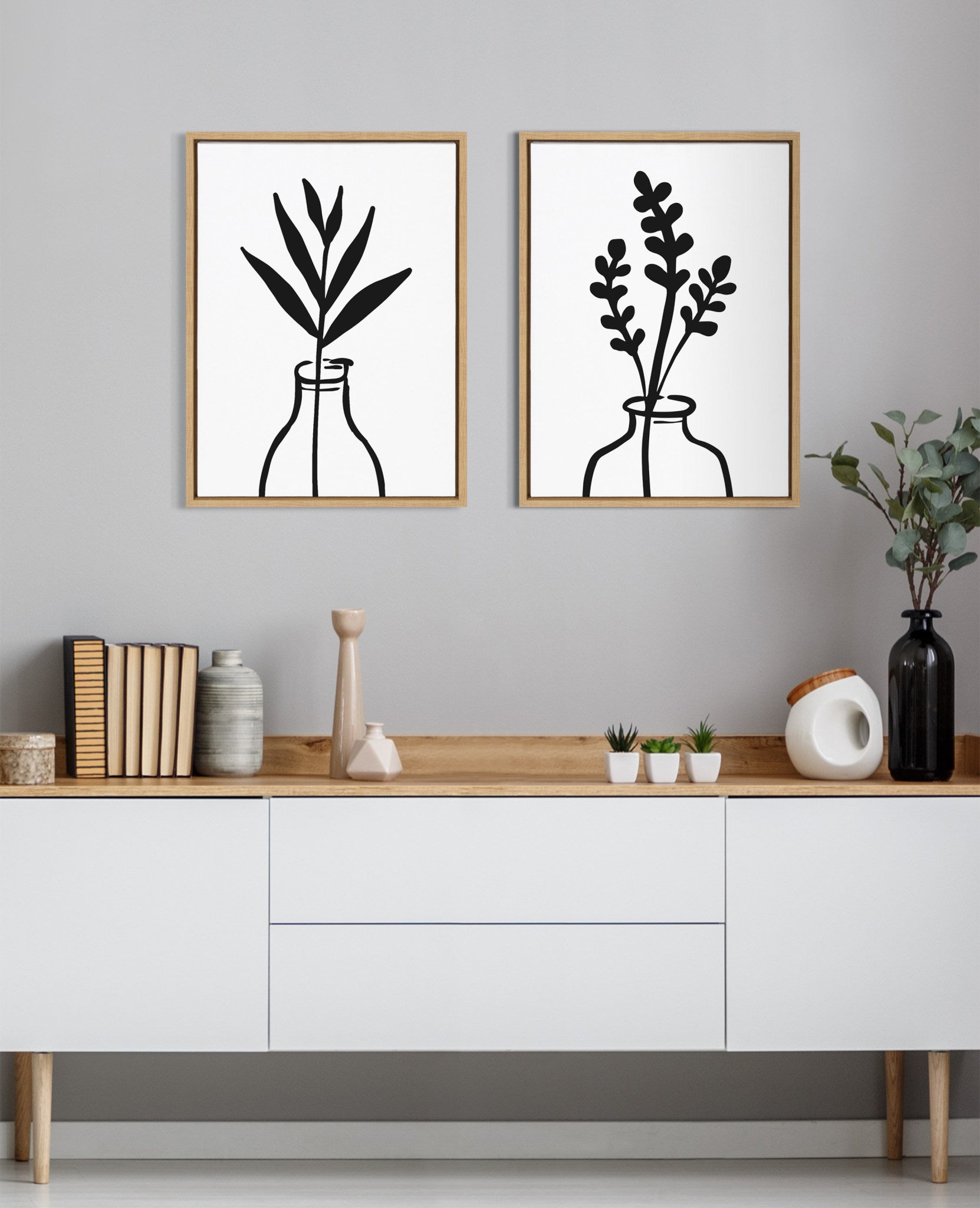Sylvie Modern Botanical Vase Framed Canvas Set by The Creative Bunch by kateandlaurel - product image 9 for Resin Society