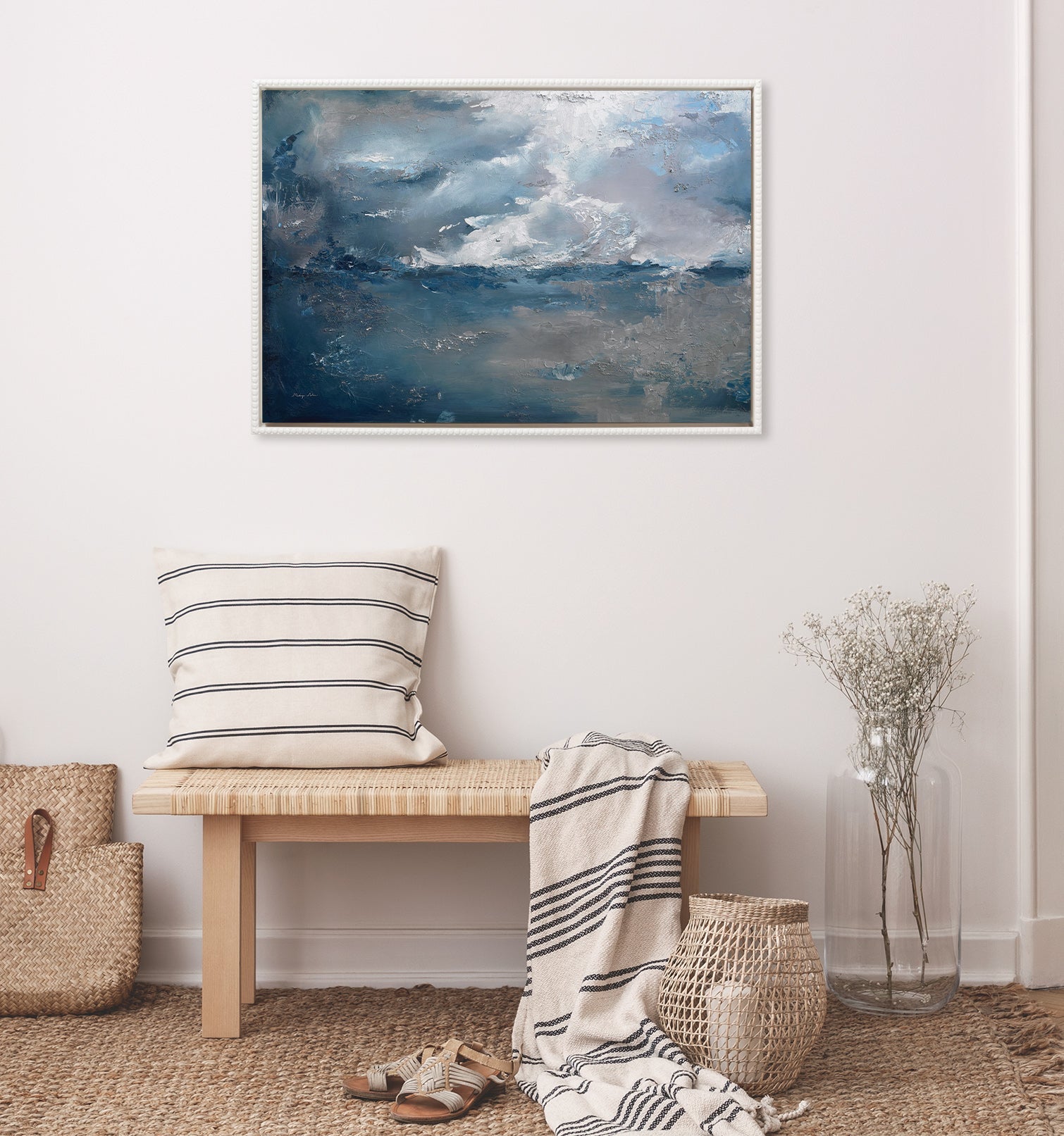 Sylvie Beaded Shades of Blue Framed Canvas by Mackenzie Nelson