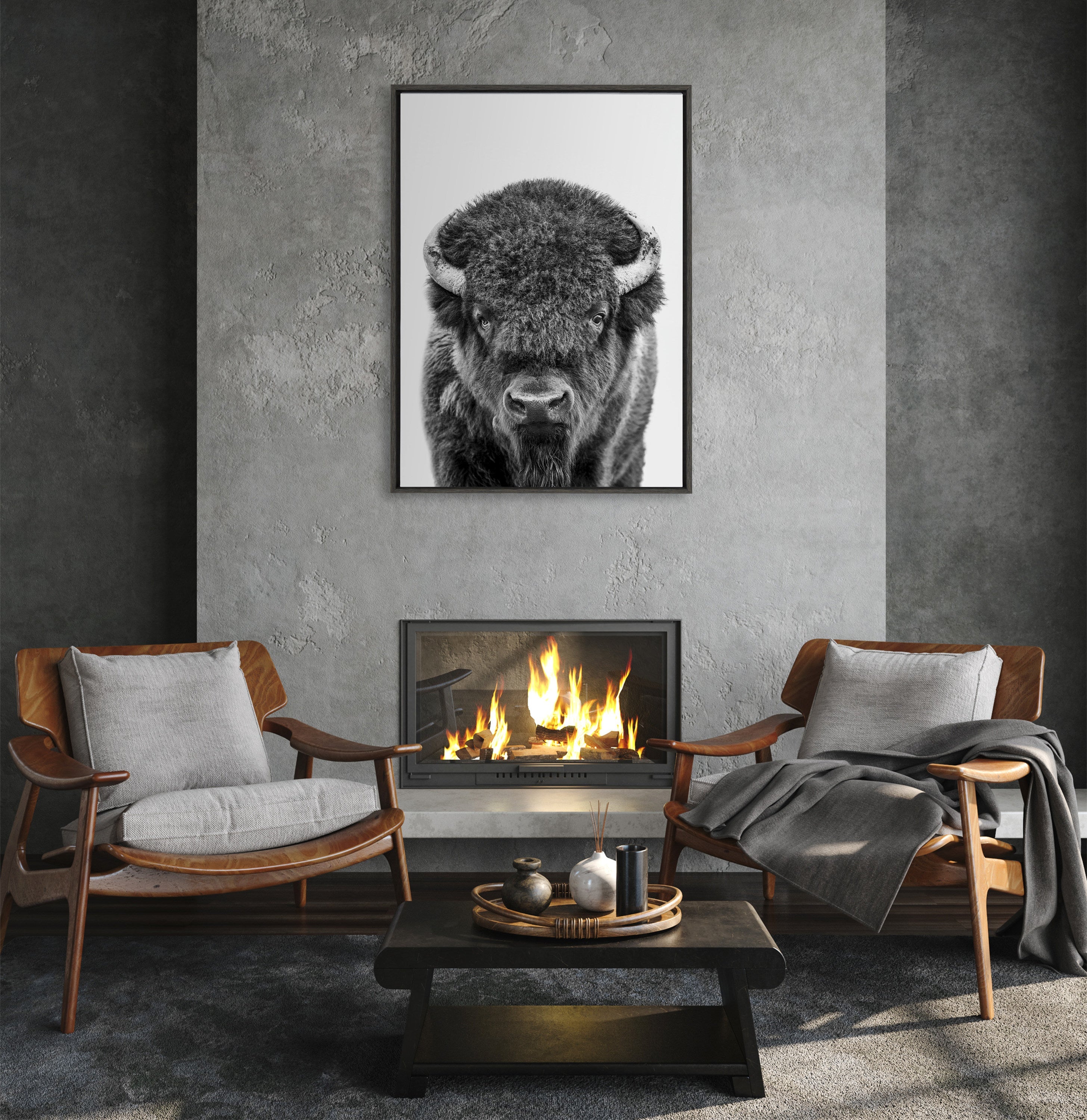 Sylvie Bison Portrait Black and White Framed Canvas by Amy Peterson Art Studio