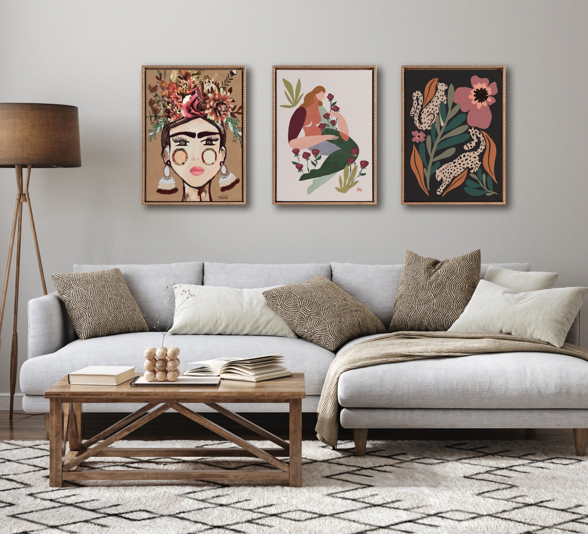 Sylvie Beaded Warm Frida Framed Canvas by Inkheart Designs