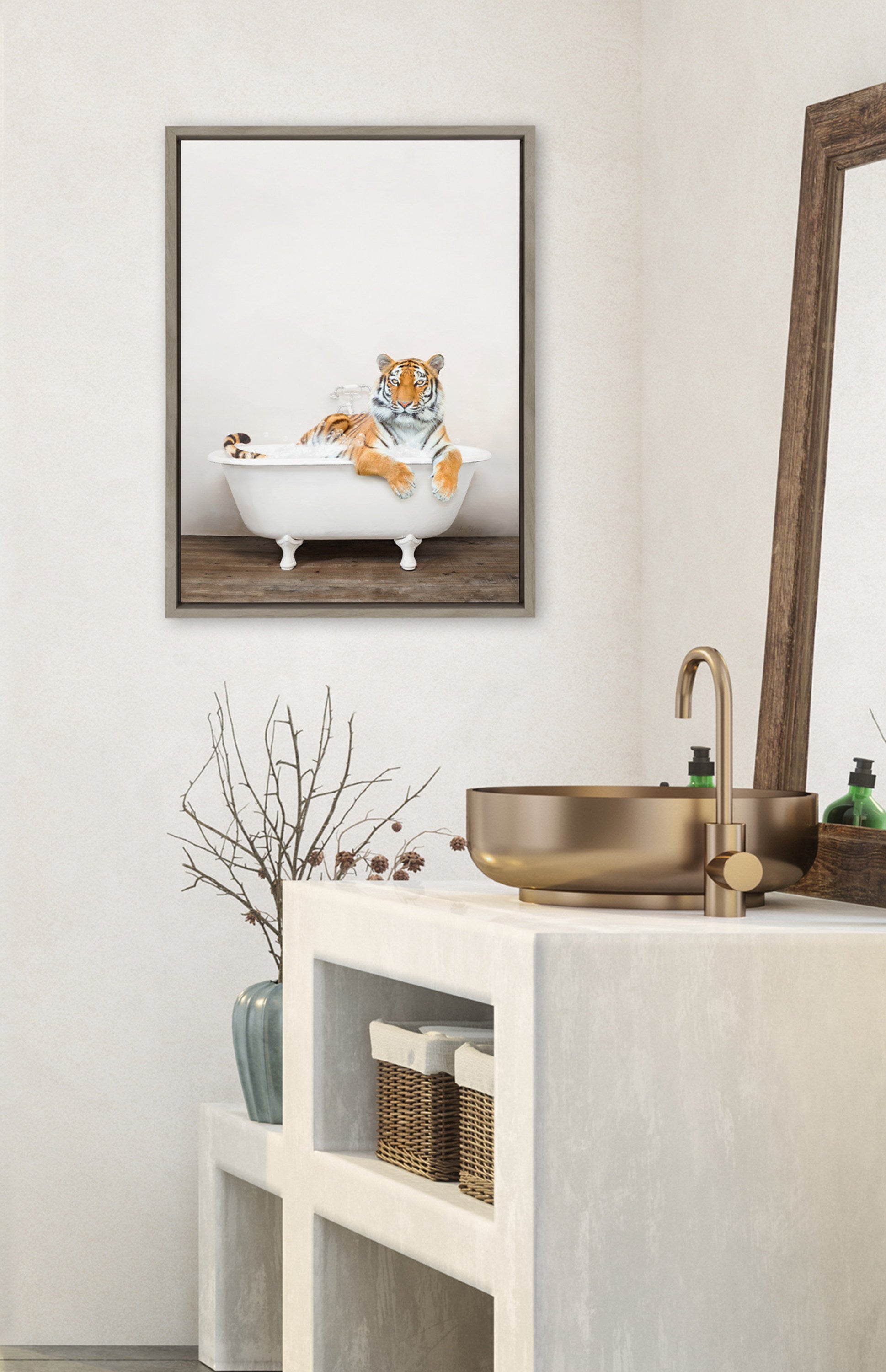 Sylvie Bengal Tiger in Rustic Bath Framed Canvas by kateandlaurel - product image 16 for Resin Society