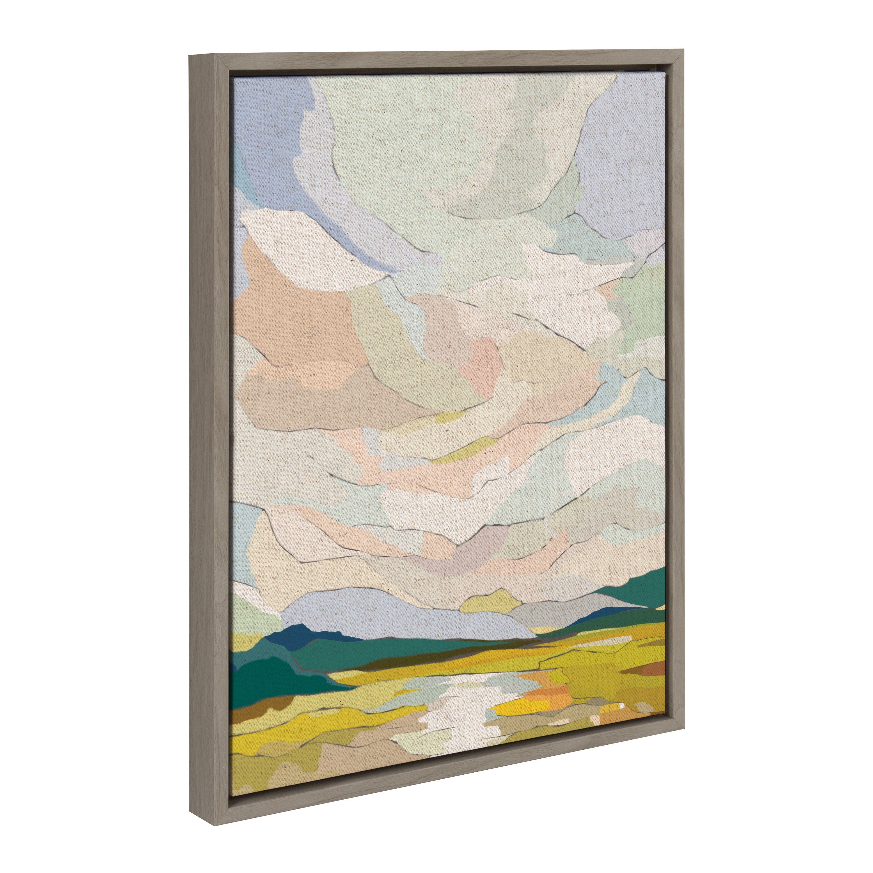 Sylvie Autumn Sky framed canvas art depicting a subtle autumn sky scene with natural colors, shown in a modern lightweight frame.