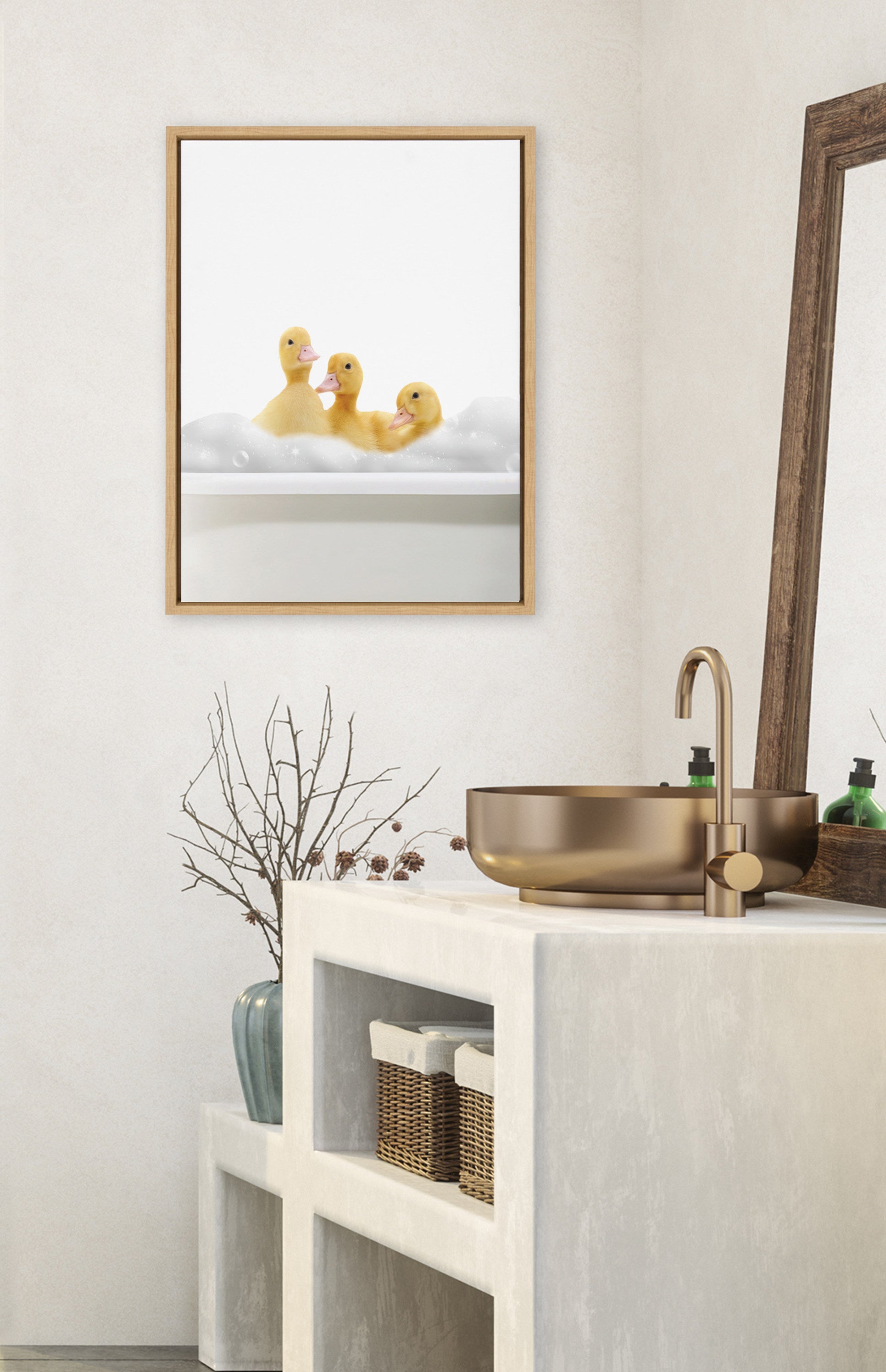 Sylvie Bathroom Bubble Bath 3 Ducks Framed Canvas by The Creative Bunch Studio