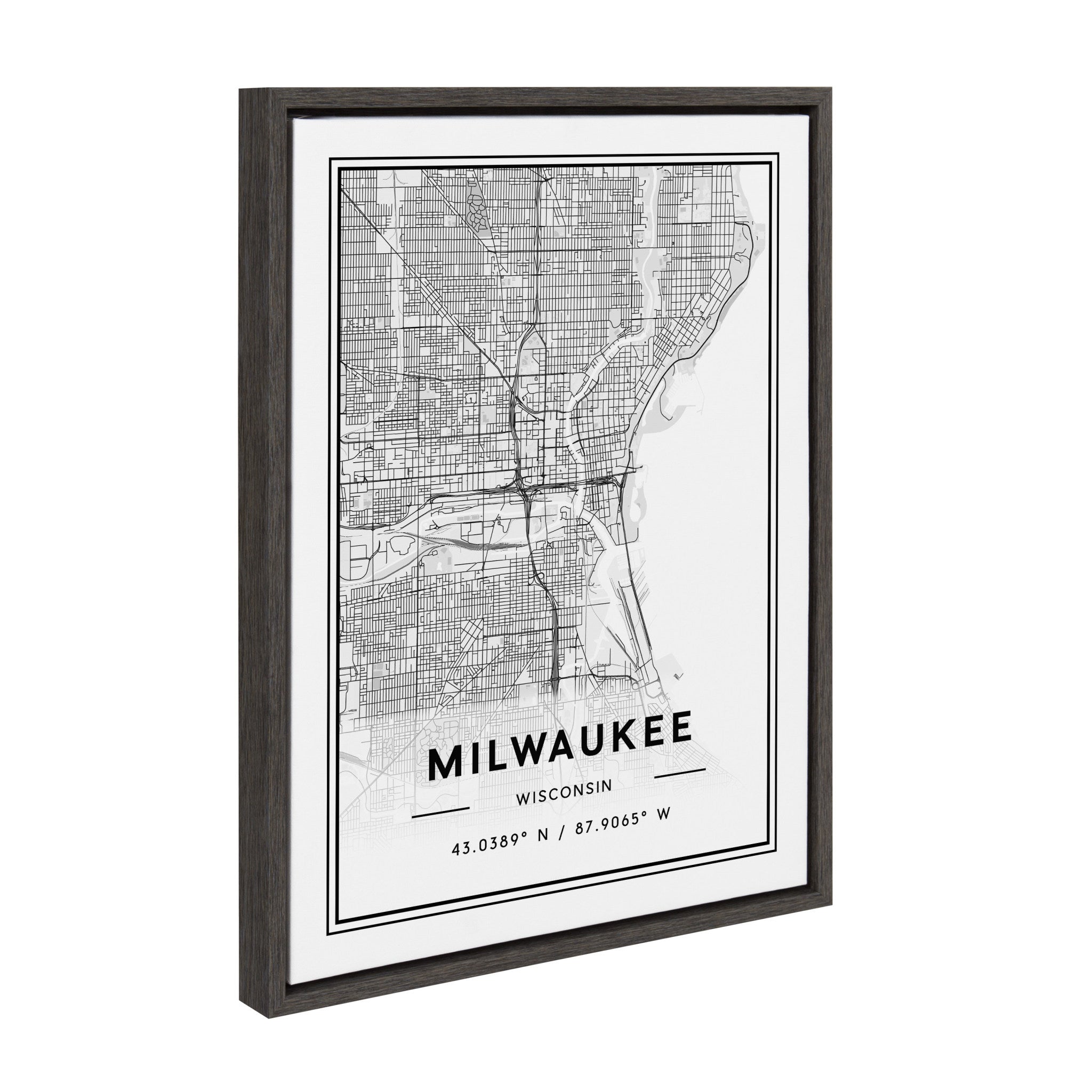 Sylvie Milwaukee Modern Map Framed Canvas by kateandlaurel - product image 2 for Resin Society