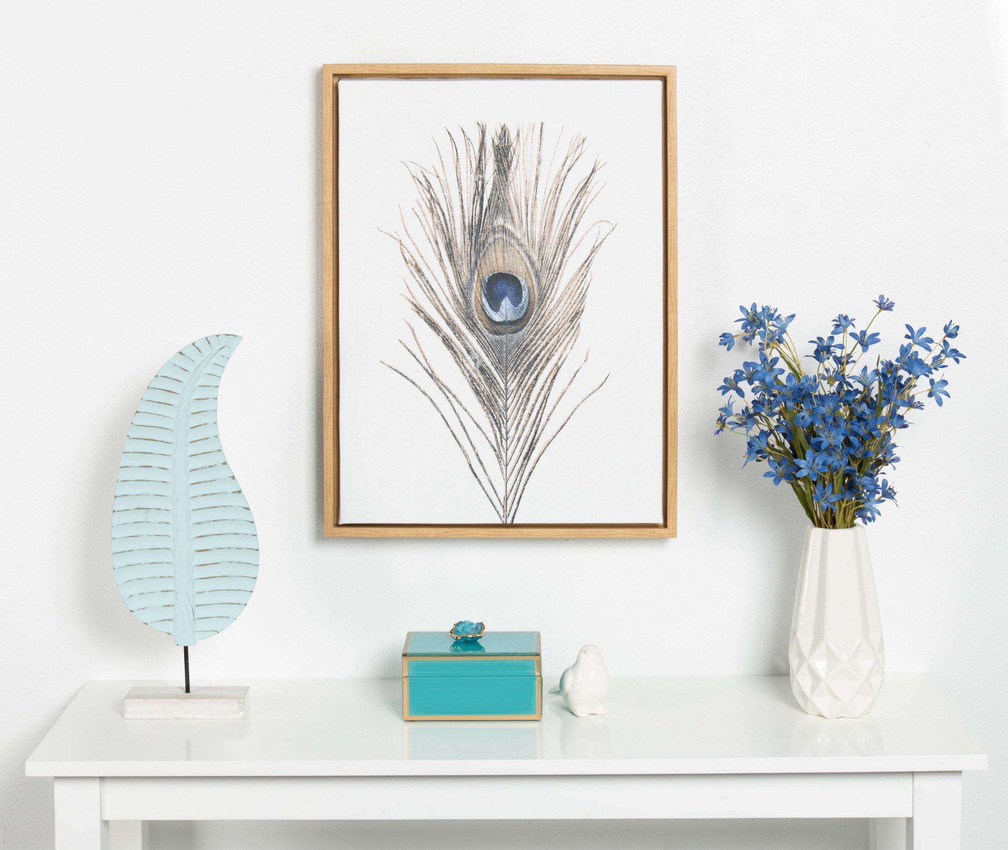 Sylvie Peacock Feather Framed Canvas by Simon Te of Tai Prints