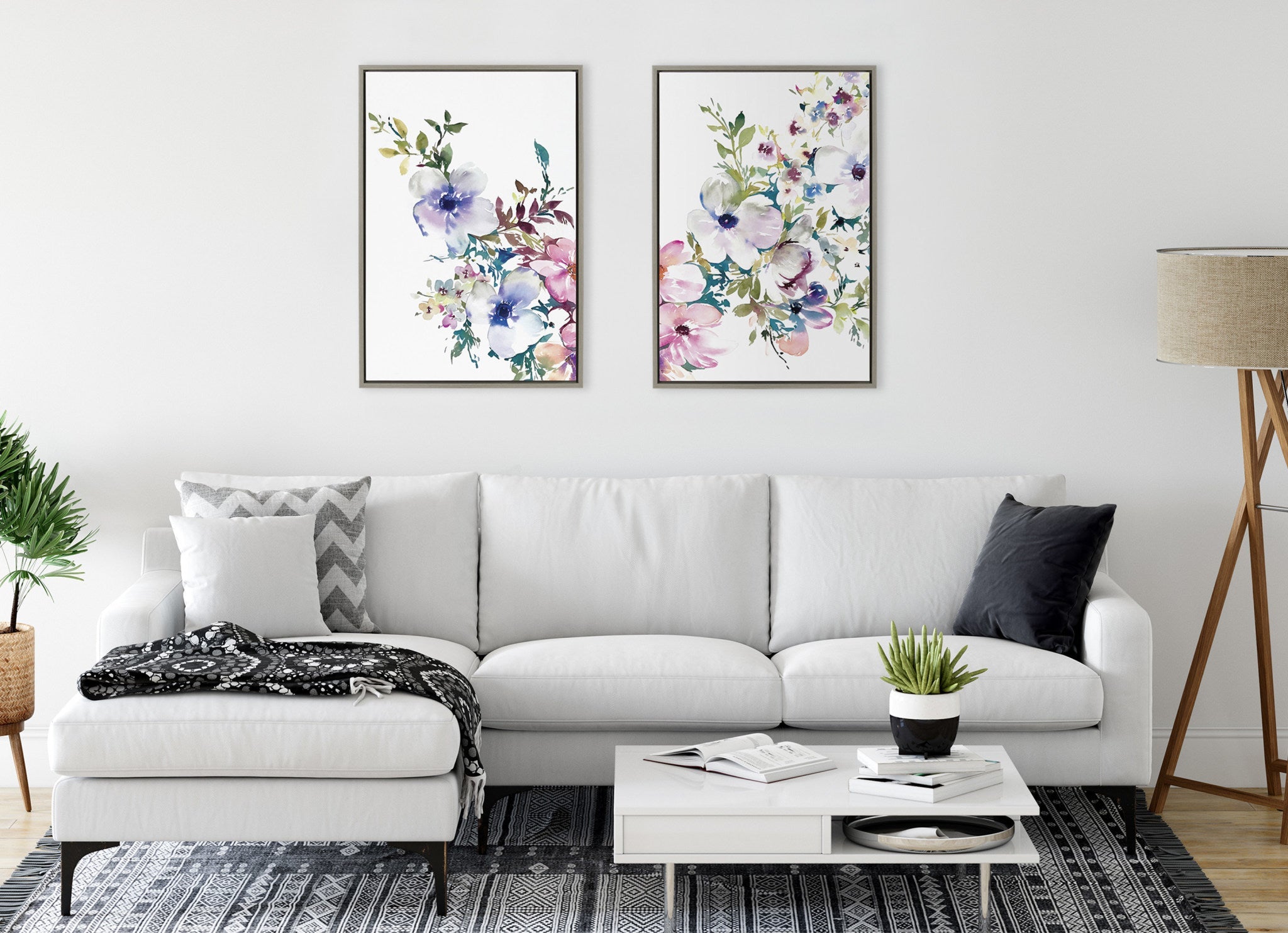 Sylvie Ink Wash Floral Left and Right Framed Canvas by kateandlaurel - product image 6 for Resin Society