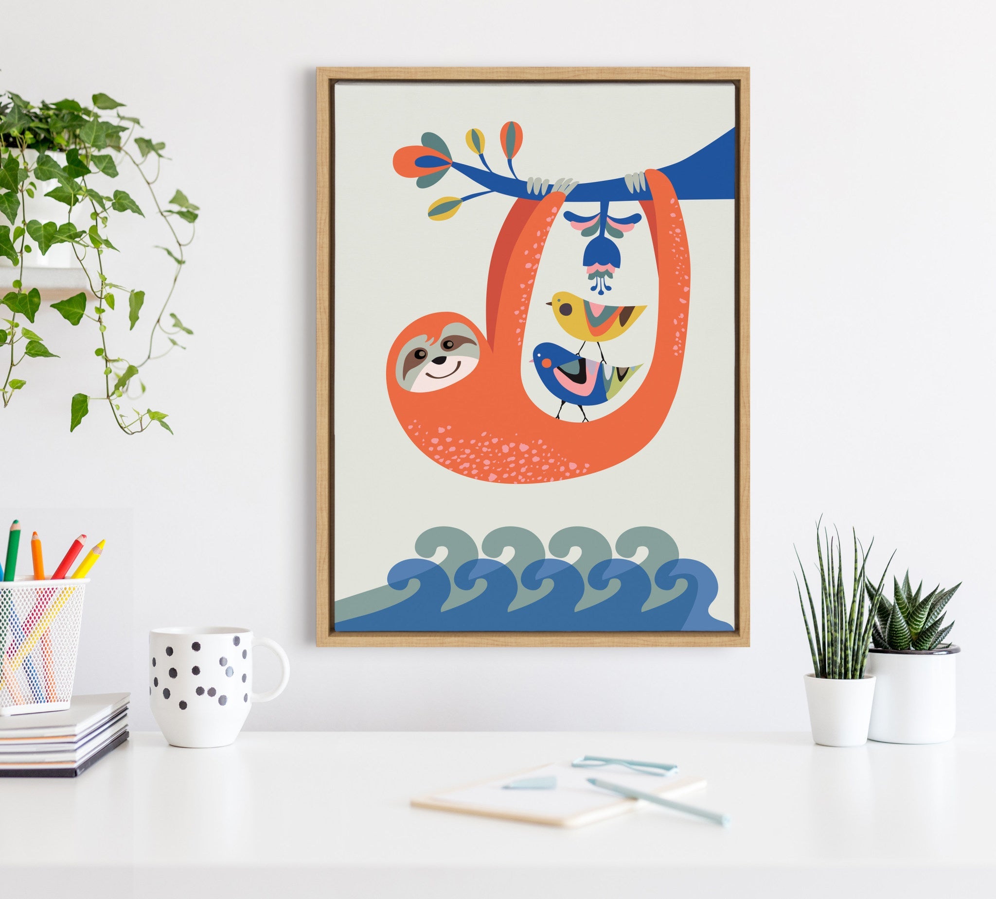 Sylvie Little Sloth Framed Canvas by kateandlaurel - product image 7 for Resin Society
