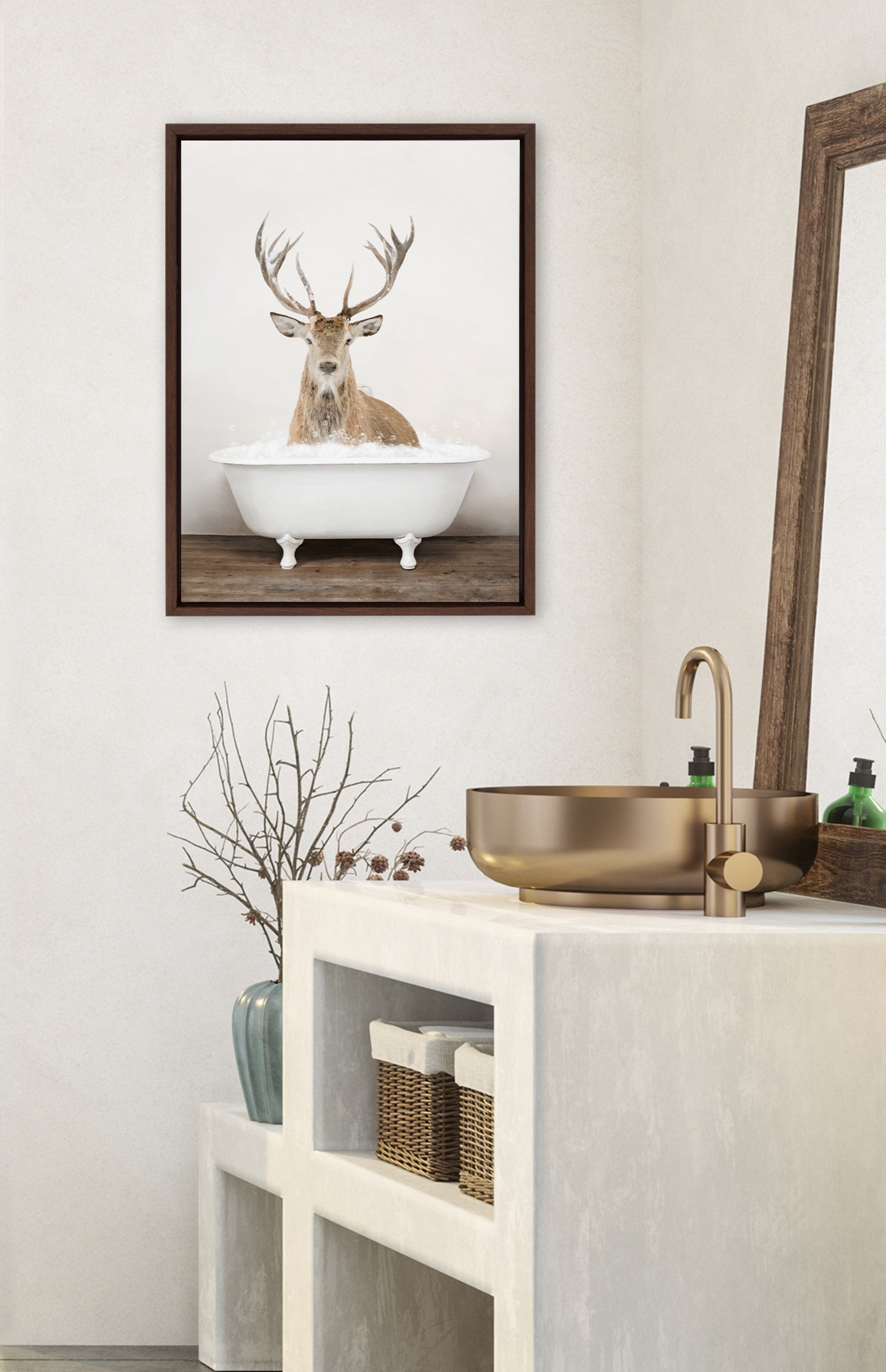 Sylvie Male Deer in Rustic Bath Framed Canvas by kateandlaurel - product image 4 for Resin Society