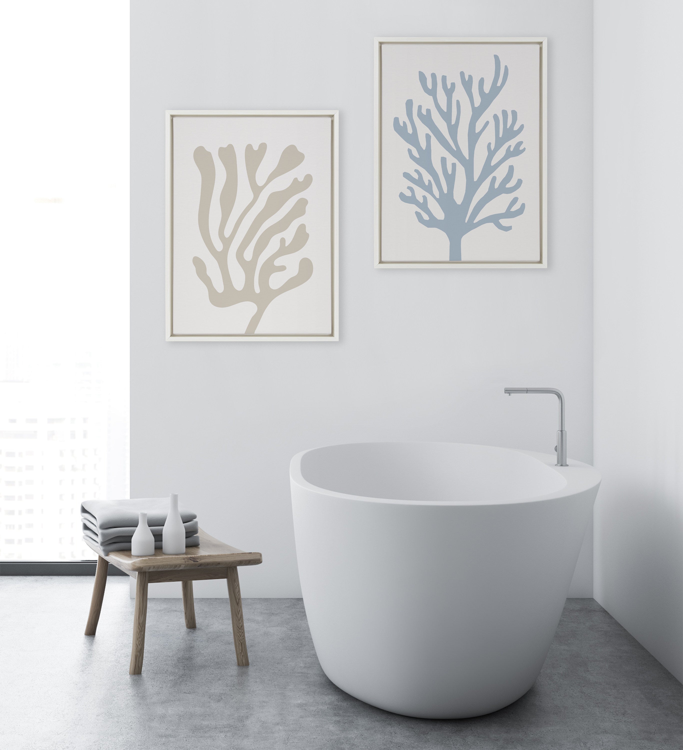 Sylvie Abstract Coral Ocean Blue Framed Canvas by kateandlaurel - product image 11 for Resin Society
