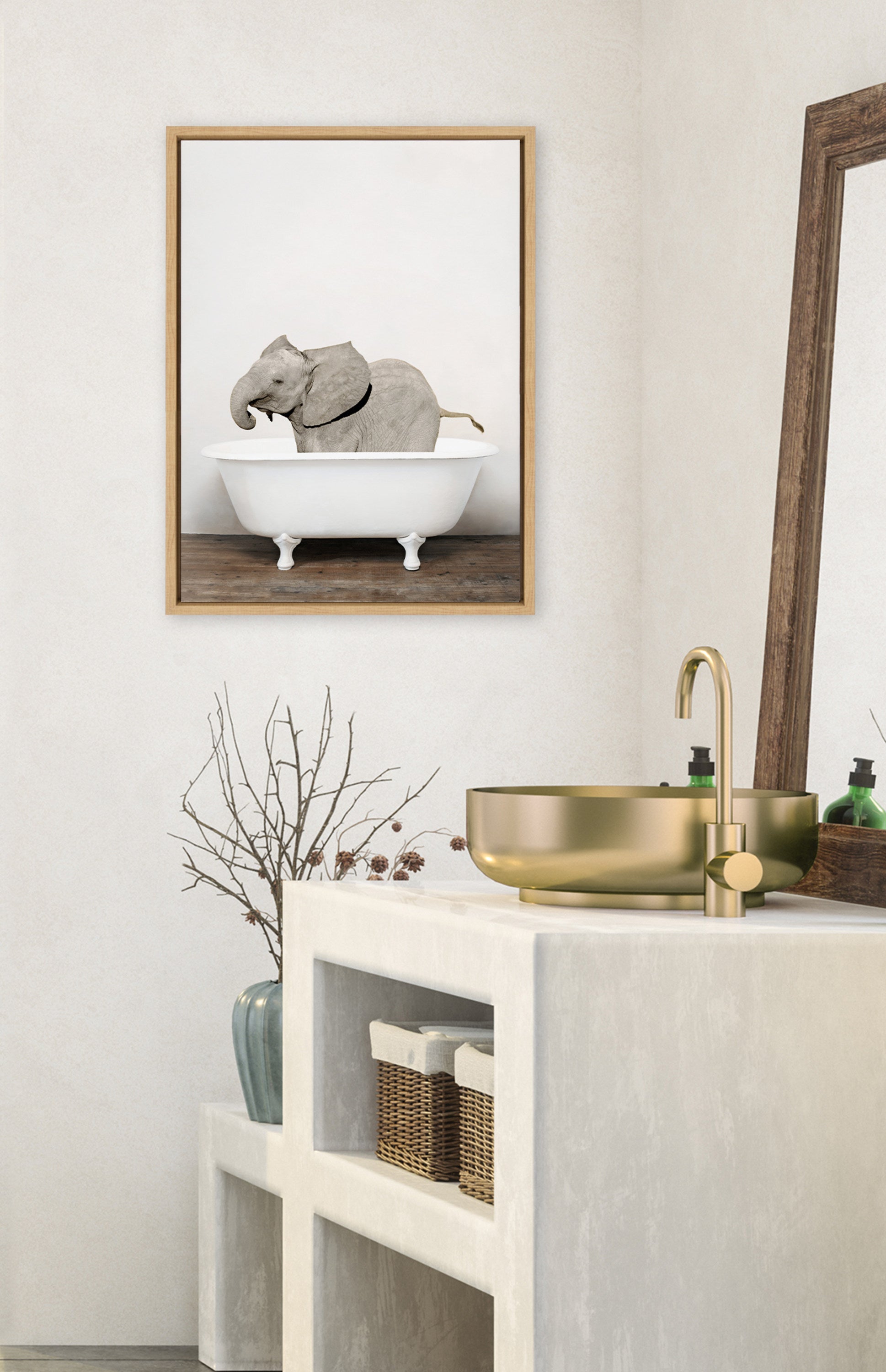 Sylvie Baby Elephant in the Tub Color Framed Canvas by kateandlaurel - product image 16 for Resin Society