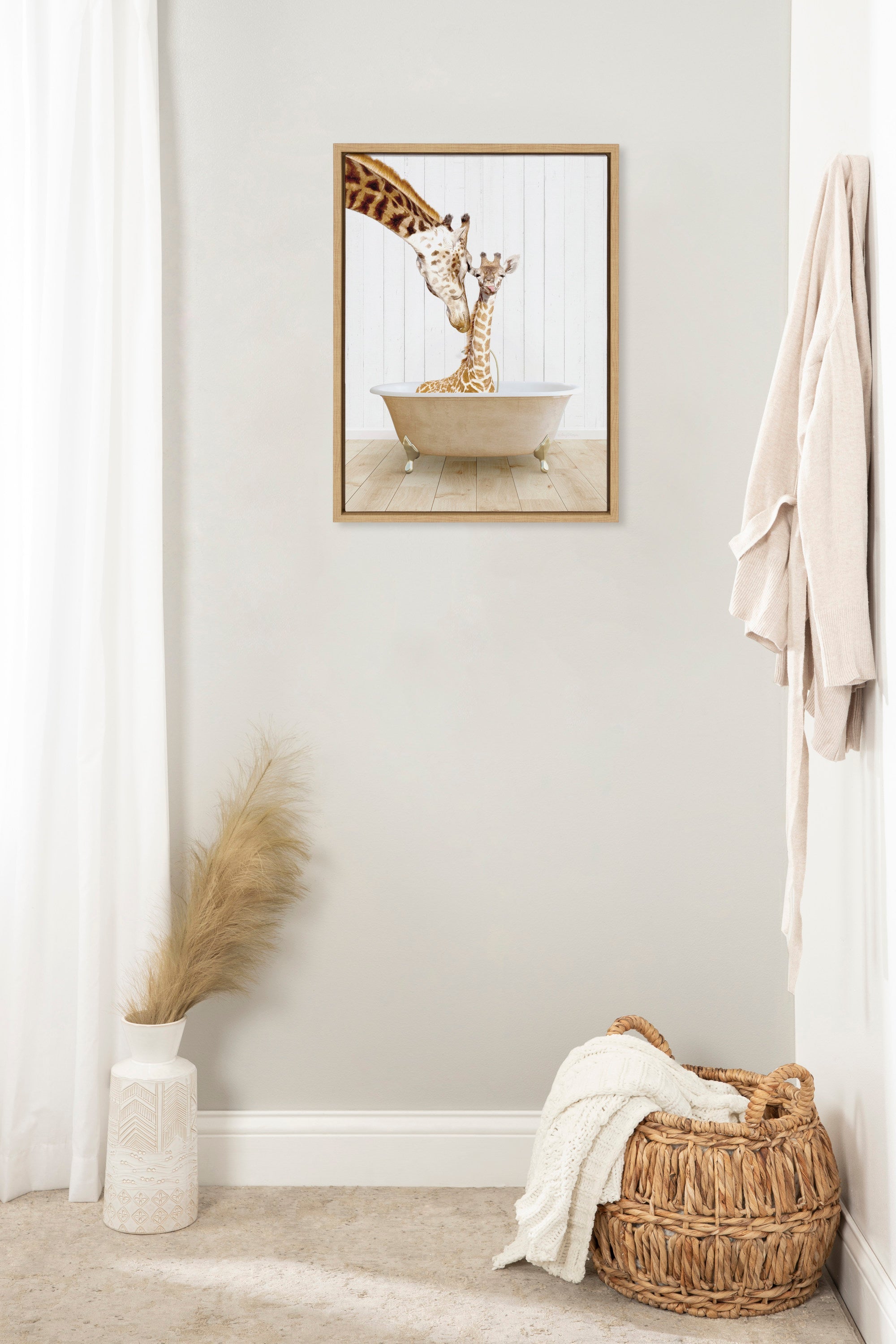 Sylvie Mother and Baby Giraffe Farmhouse Bath Framed Canvas by kateandlaurel - product image 4 for Resin Society