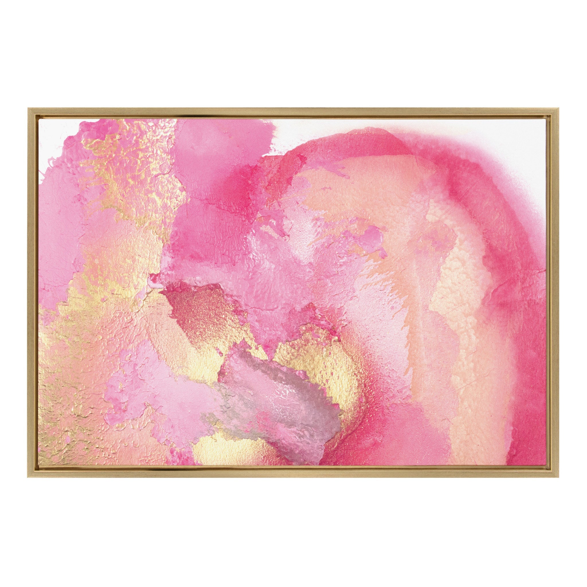 Sylvie Pink Golden Hour Framed Canvas showing abstract soft gold tones on a floating canvas in a modern frame