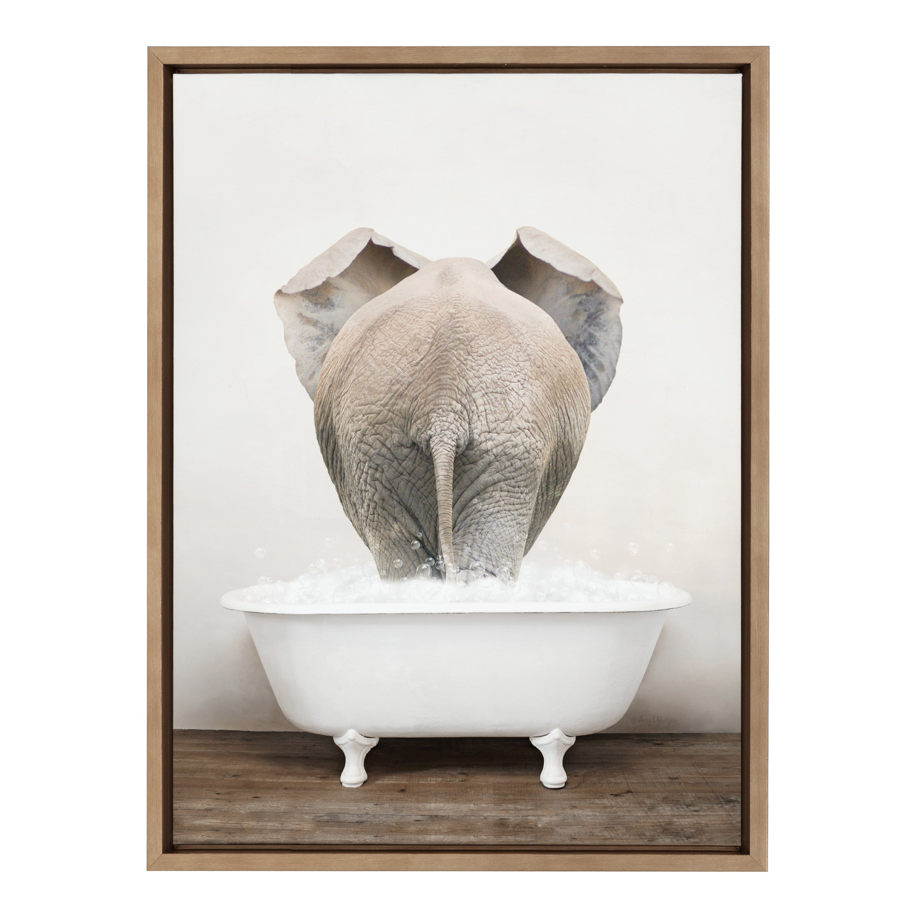 Sylvie Elephant Back in Rustic Bath Framed Canvas by kateandlaurel - product image 2 for Resin Society