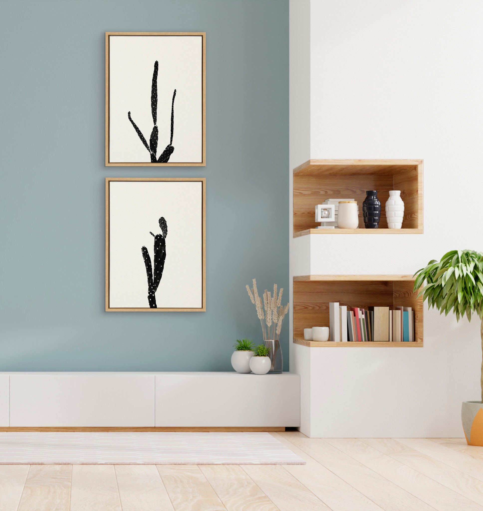 Sylvie Black and White Vintage Film Grain Cactus 1 and 2 Framed Canvas by kateandlaurel - product image 6 for Resin Society