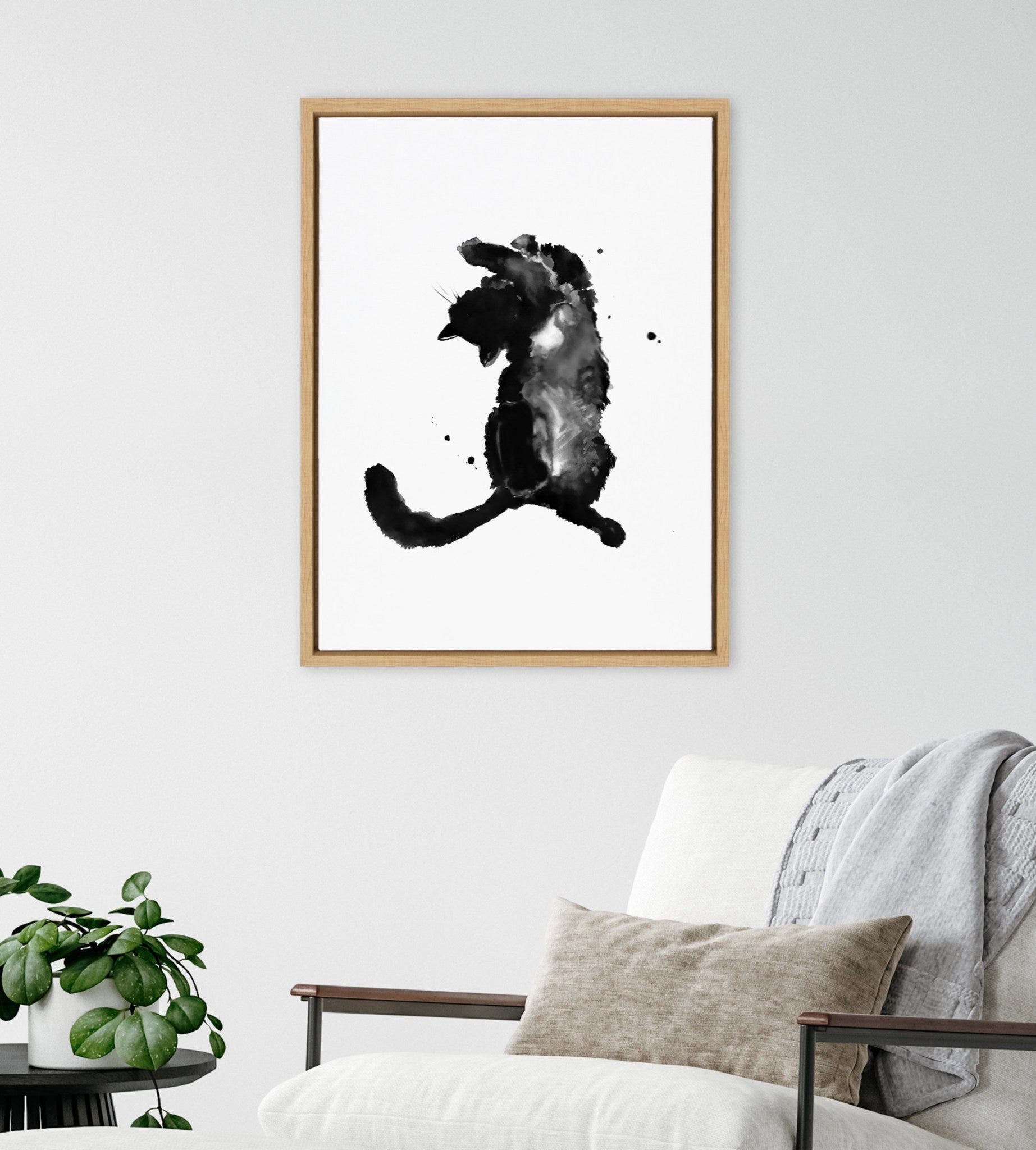 Sylvie Playful Cat BW Framed Canvas by Viola Kreczmer