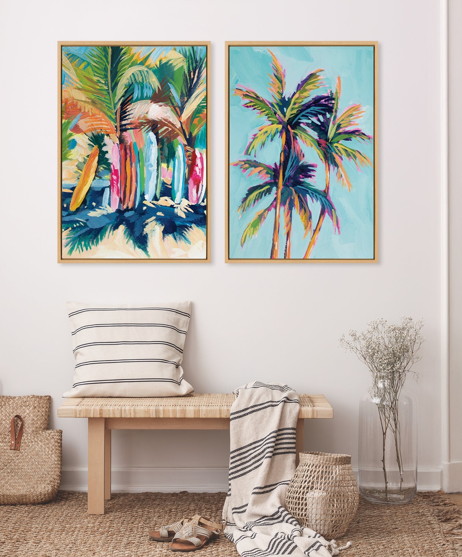 Sylvie Surf and Sand and Tropical Palms Study Framed Canvas Art Set by Rachel Christopoulos