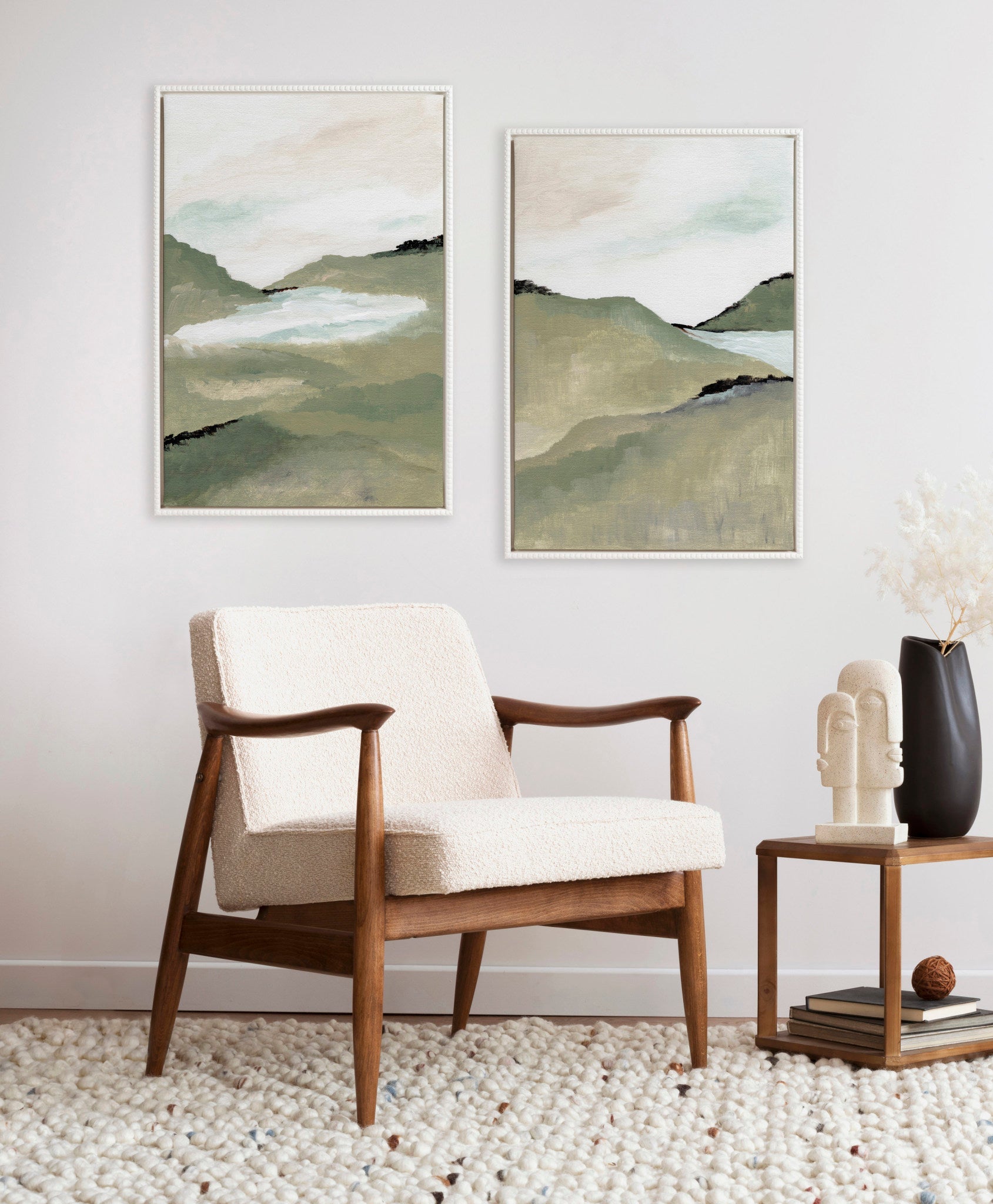 Sylvie Beaded Emerald Alps 1 and 2 Framed Canvas Art Set by Nikita Jariwala