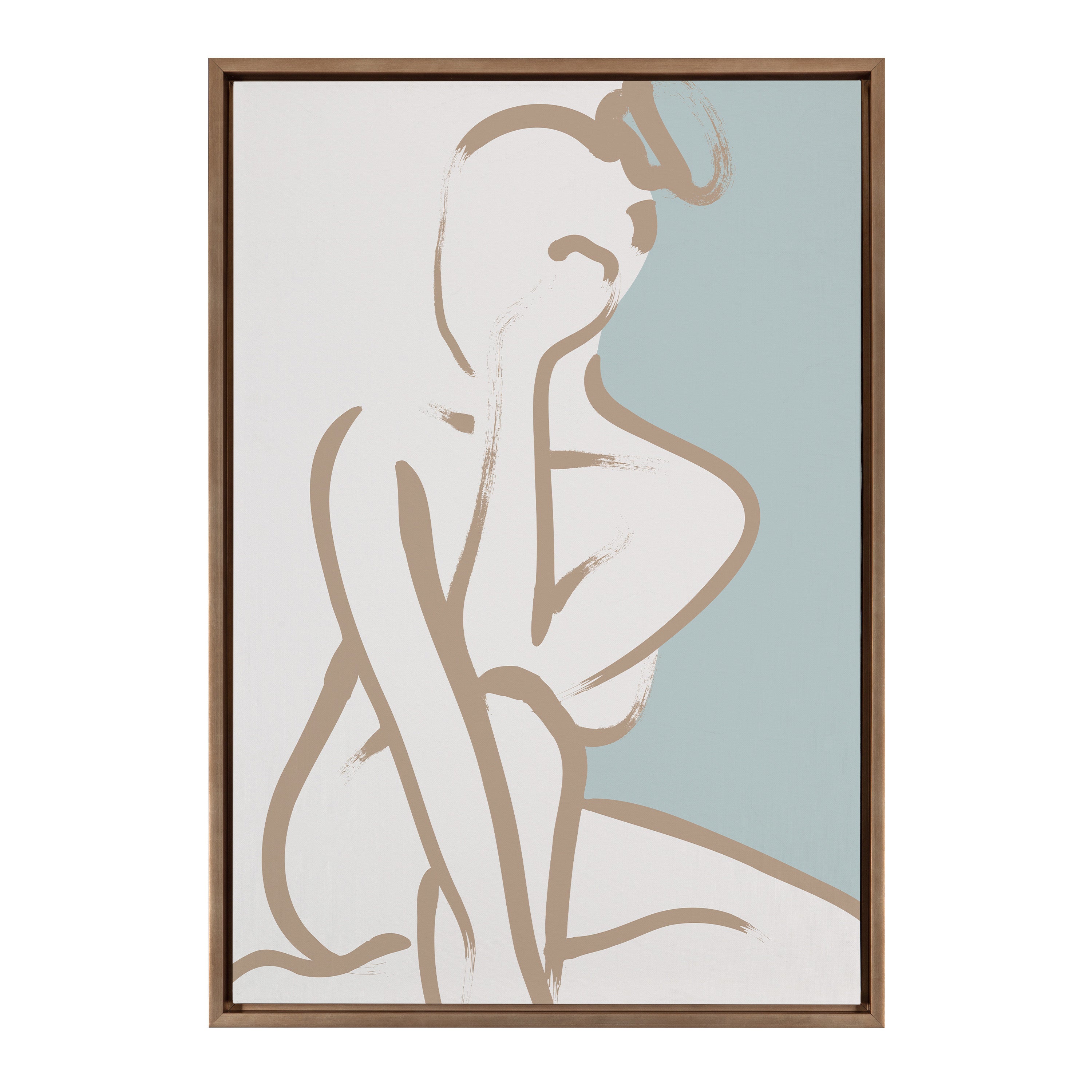 Sylvie Simple Romantic Line Art Drawing 1 Tan and Teal Framed Canvas by kateandlaurel - product image 2 for Resin Society