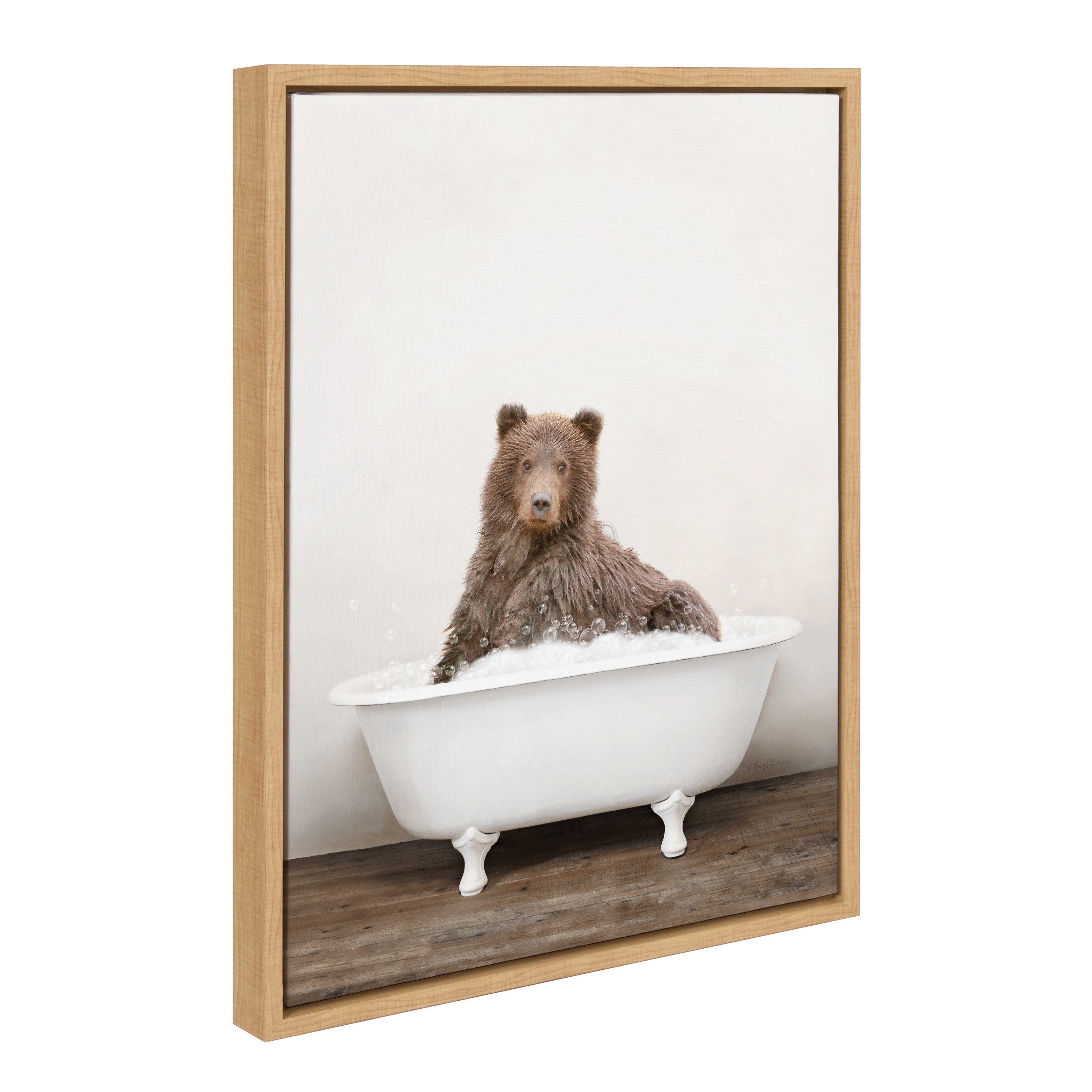 Sylvie Bear Rustic Bubble Bath Framed Canvas