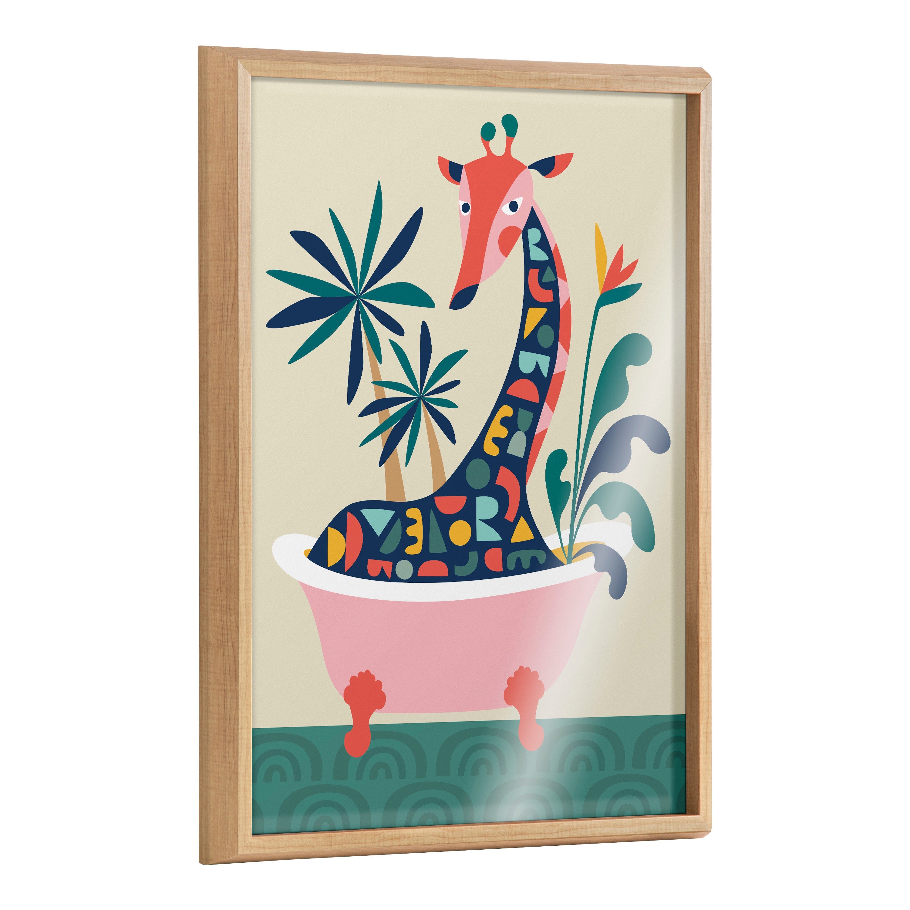 Blake Mid Century Modern Giraffe in Bathtub Framed Printed Glass by kateandlaurel - product image 7 for Resin Society