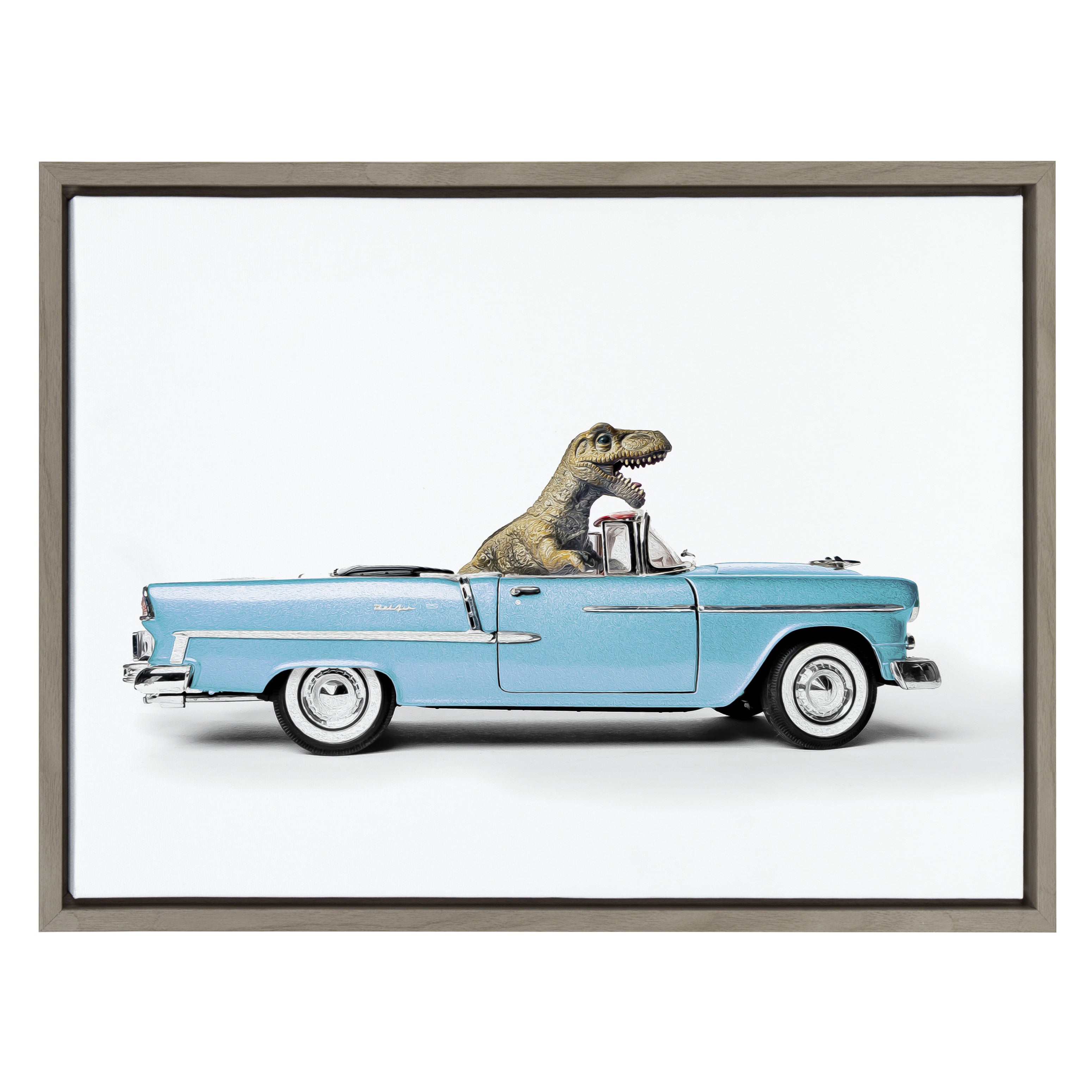 Sylvie Dino Driving 1958 Blue Corvette Framed Canvas by Saint and Sailor Studios
