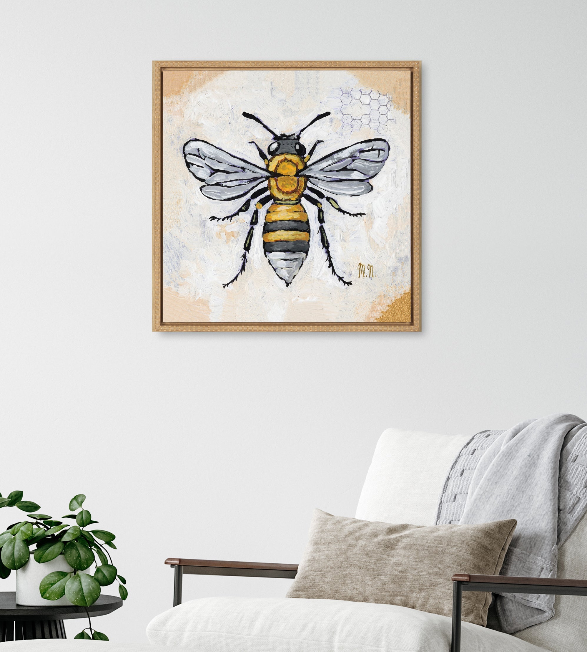 Sylvie Beaded Honeycomb Framed Canvas by Mackenzie Nelson
