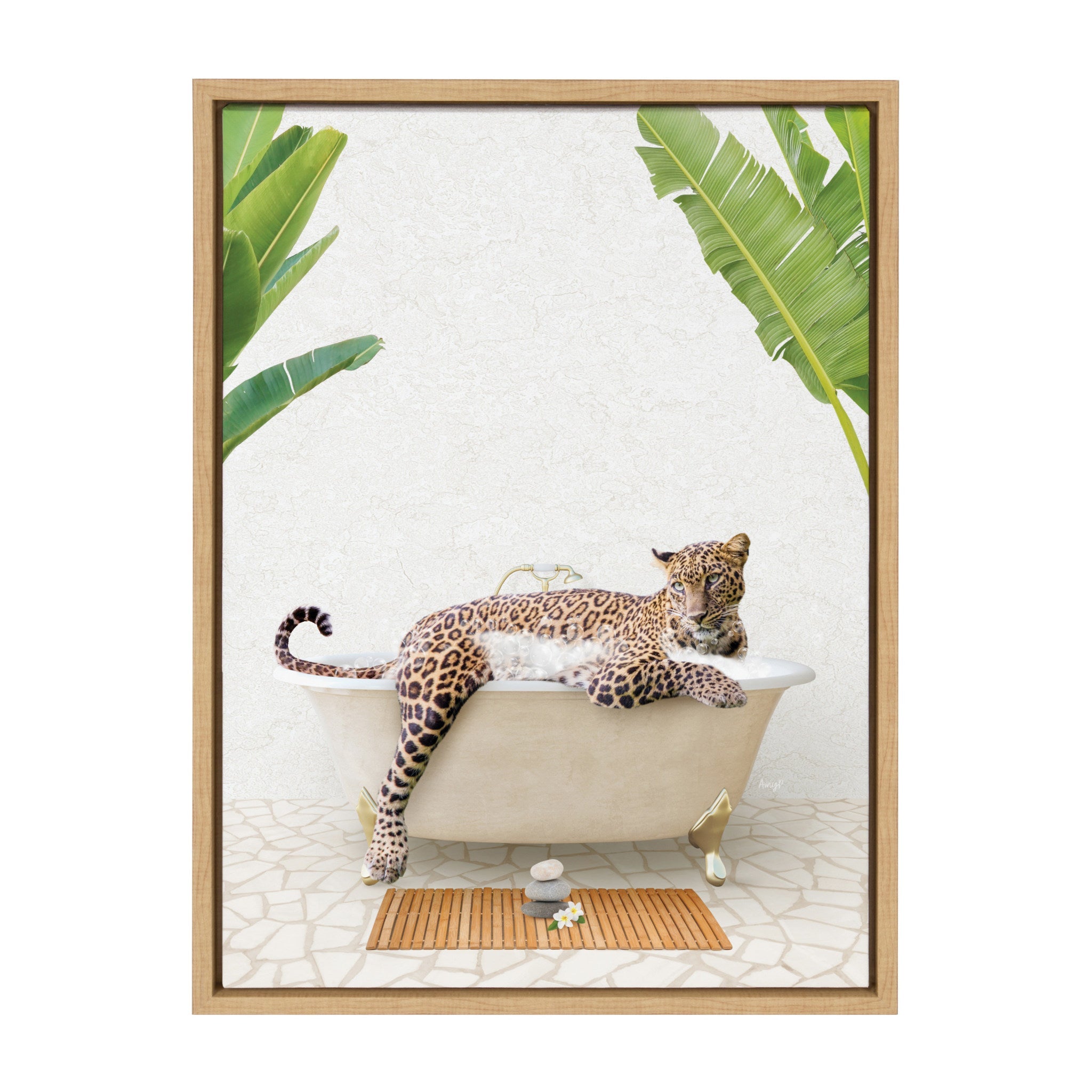 Sylvie Leopard in Bali Bath Framed Canvas by Amy Peterson Art Studio