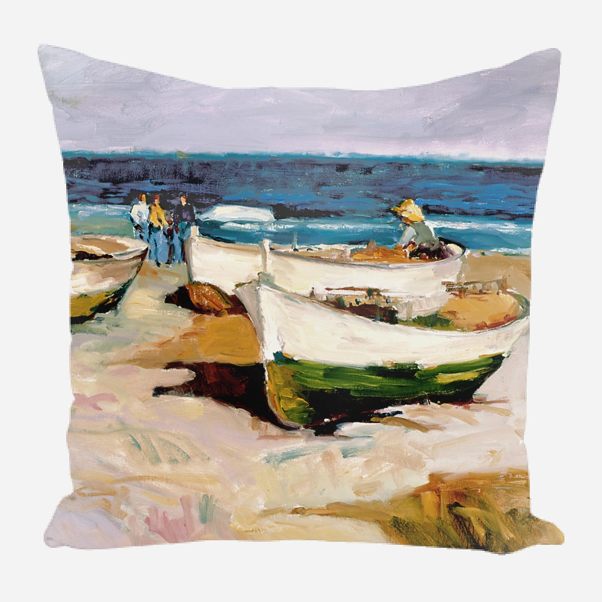 Portuguese Boats on Shore Pillow by John Beard Collection - main product image for Resin Society